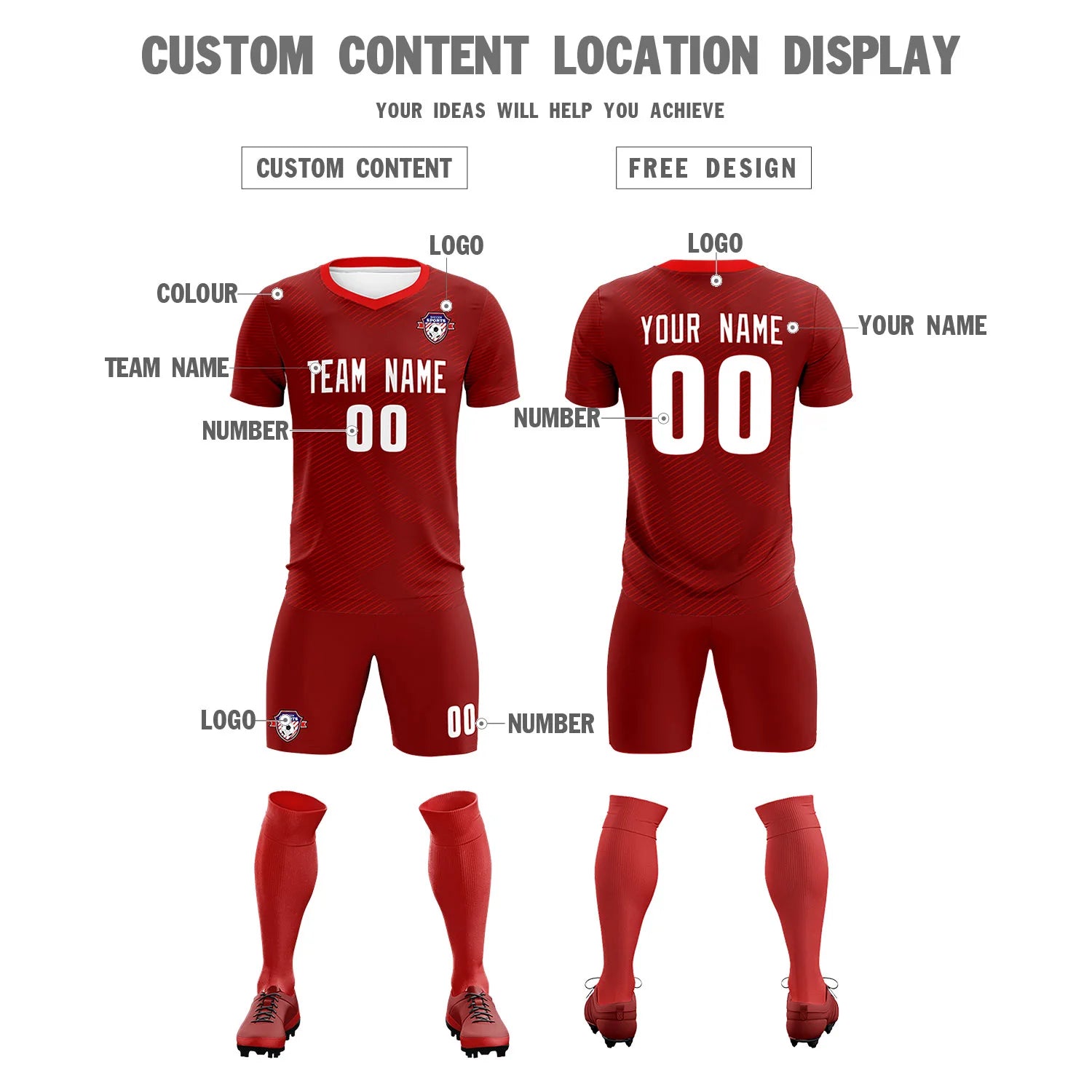 Custom Crimson Red Training Uniform For Men Soccer Sets Jersey