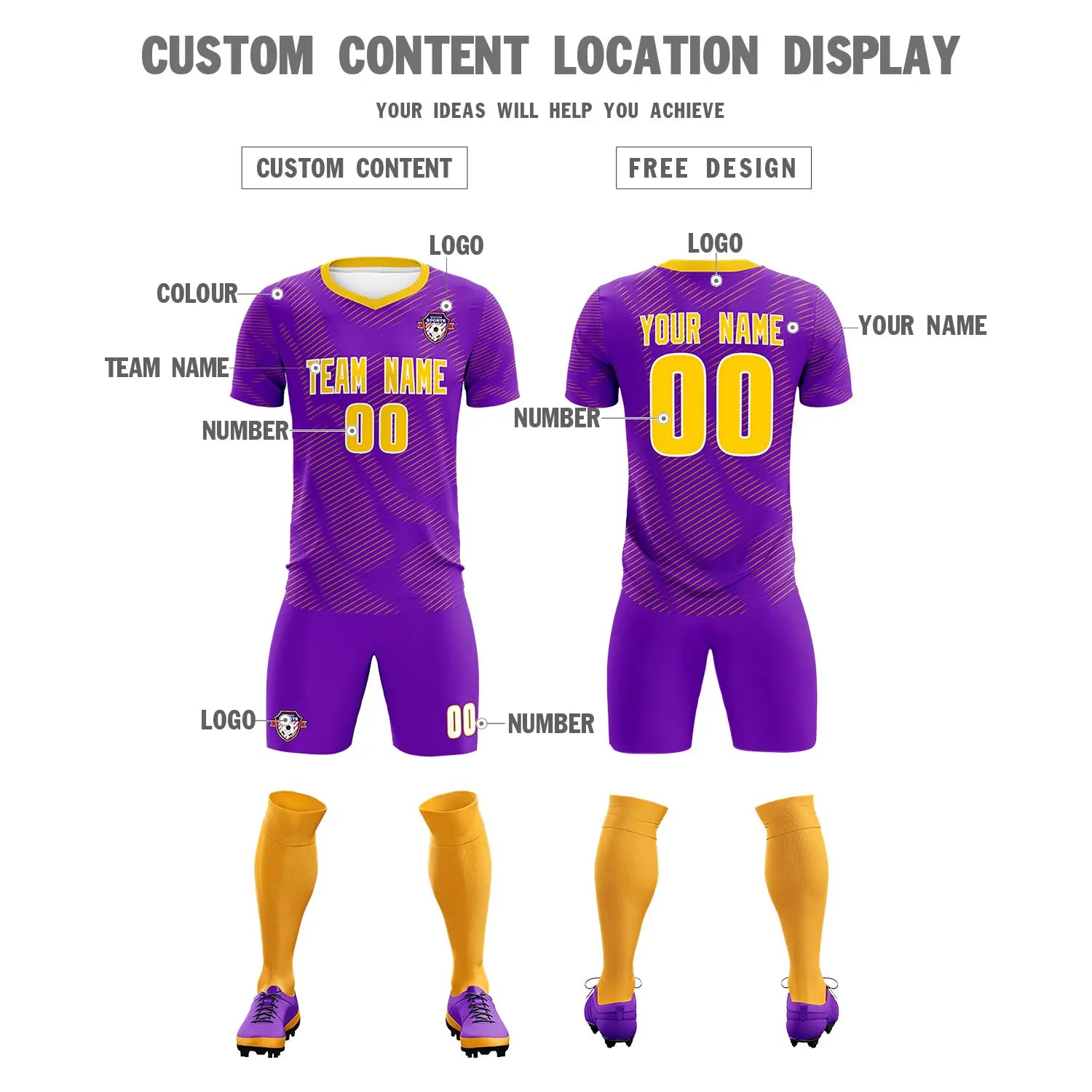 Custom Purple Yellow Training Uniform For Men Soccer Sets Jersey