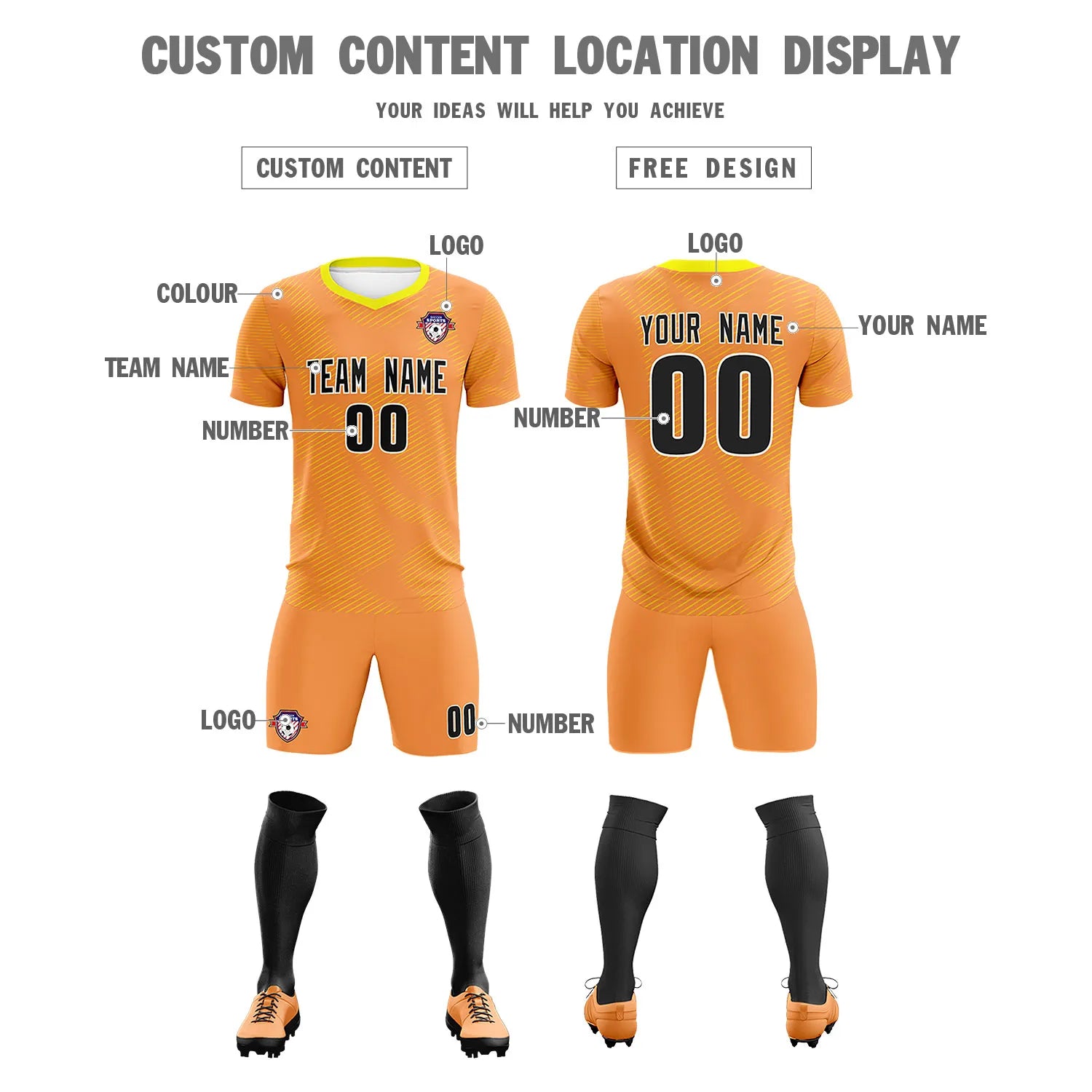 Custom Orange Yellow Training Uniform For Men Soccer Sets Jersey