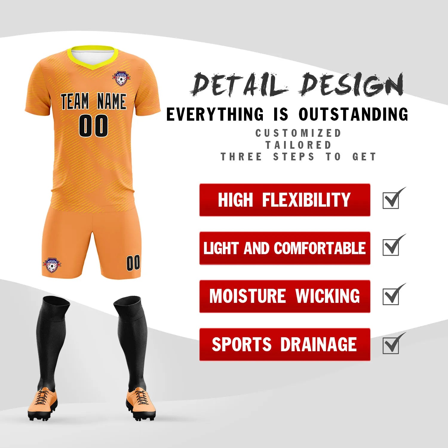 Custom Orange Yellow Training Uniform For Men Soccer Sets Jersey