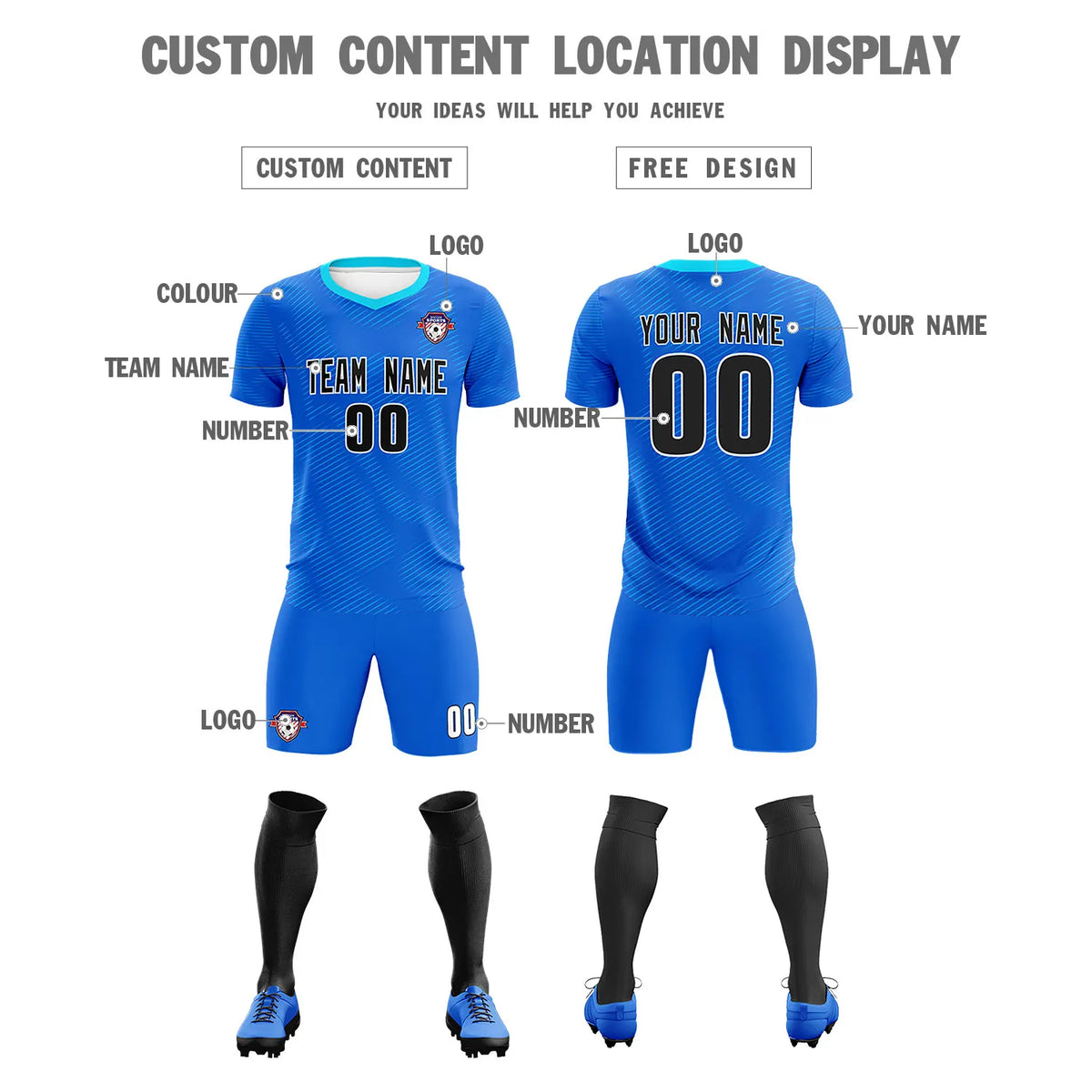 Custom Royal Blue Powder Blue Training Uniform For Men Soccer Sets Jersey