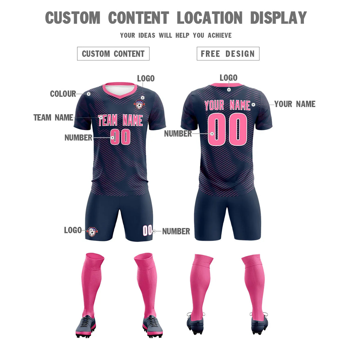 Custom Navy Pink Training Uniform For Men Soccer Sets Jersey
