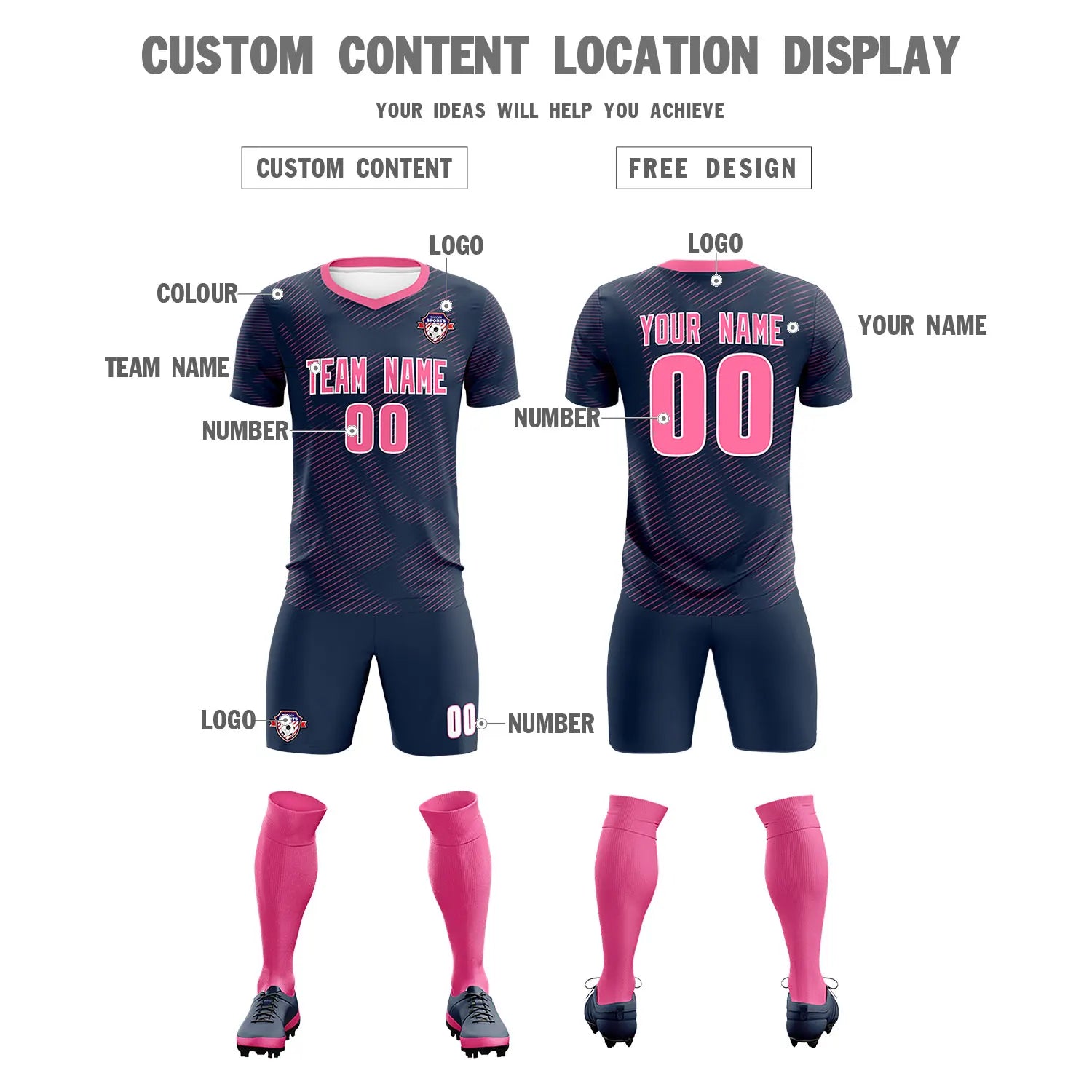 Custom Navy Pink Training Uniform For Men Soccer Sets Jersey