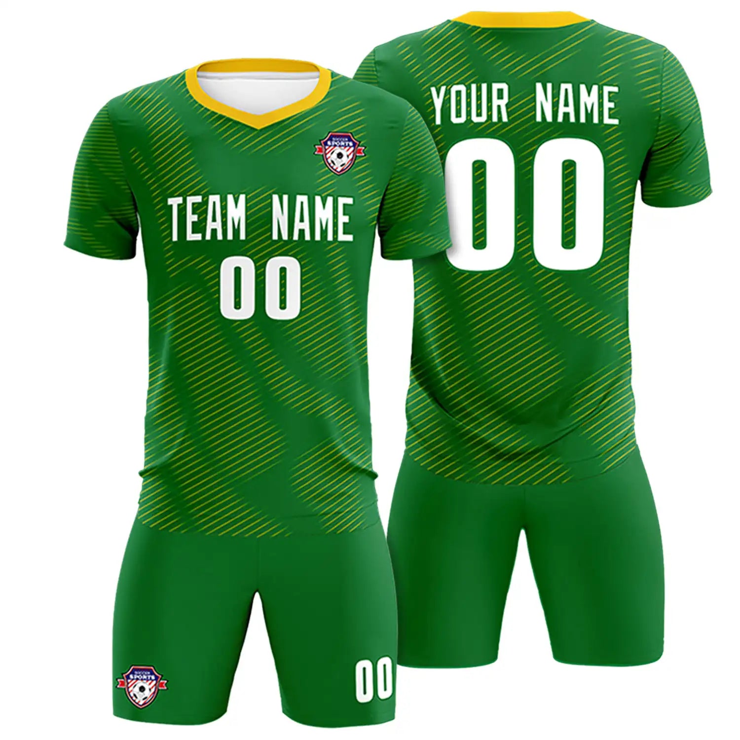 Custom Kelly Green Yellow Training Uniform For Men Soccer Sets Jersey