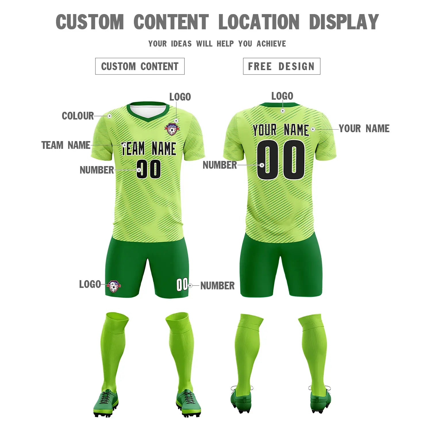 Custom Neon Green Kelly Green Training Uniform For Men Soccer Sets Jersey