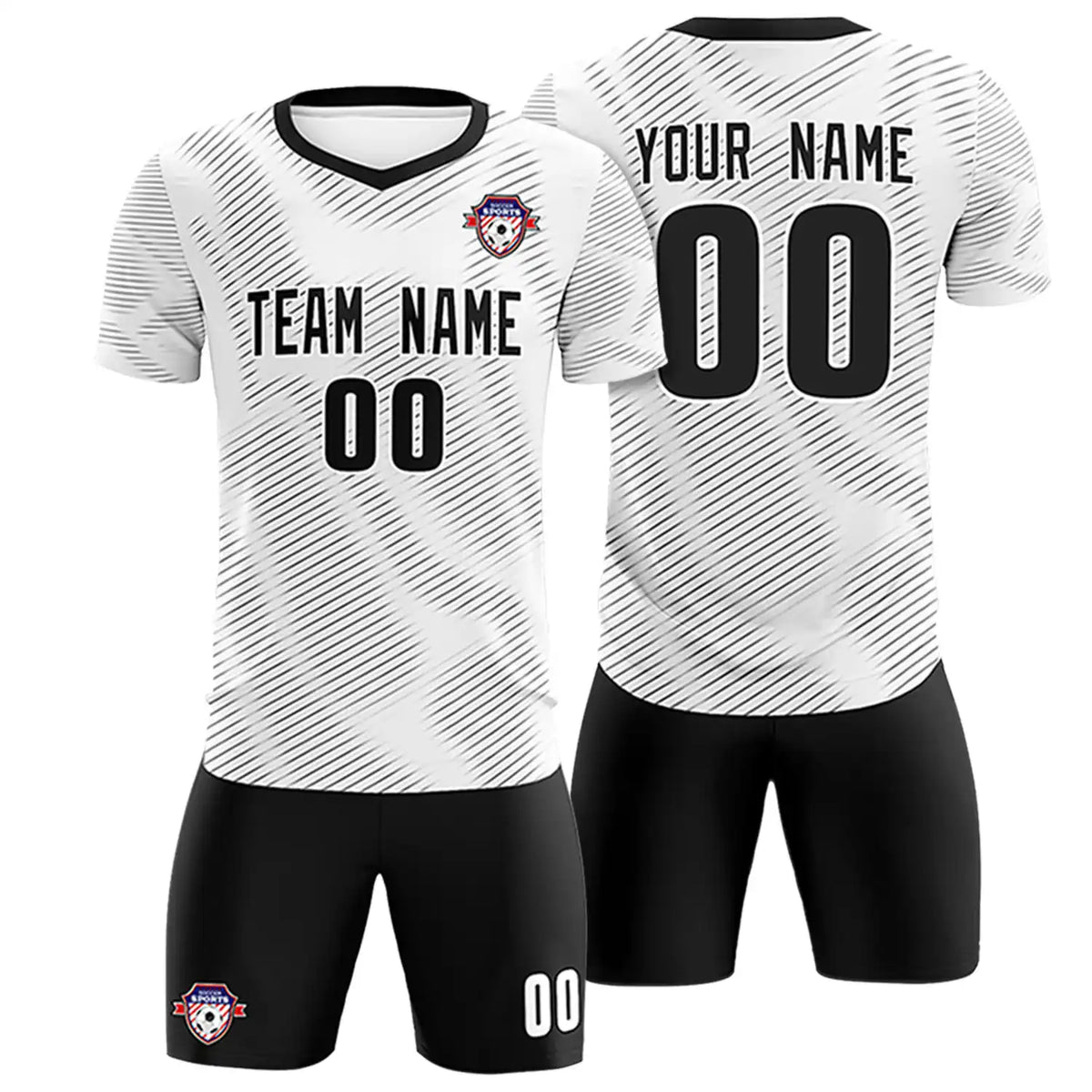 Custom White Black Training Uniform For Men Soccer Sets Jersey