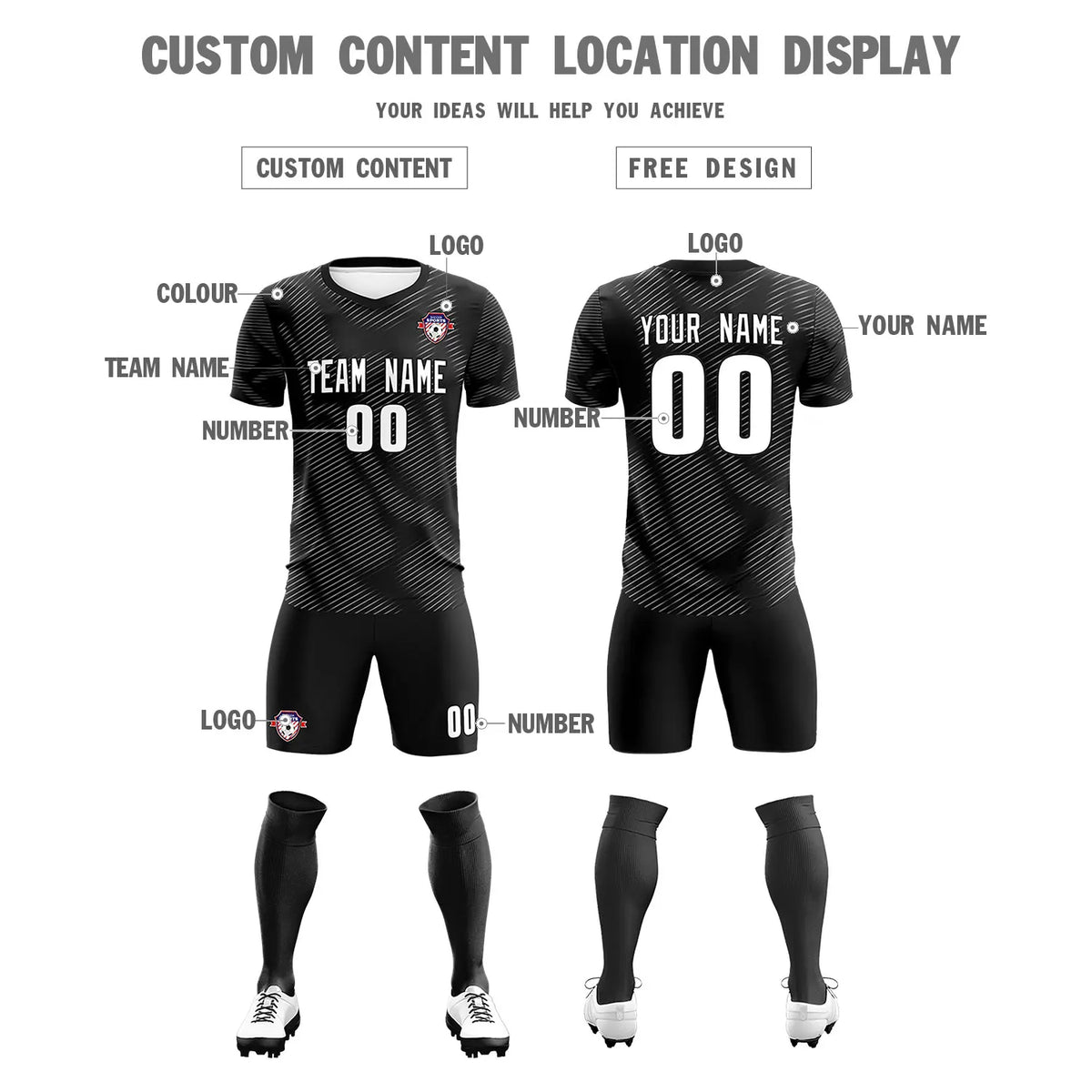 Custom Black White Training Uniform For Men Soccer Sets Jersey