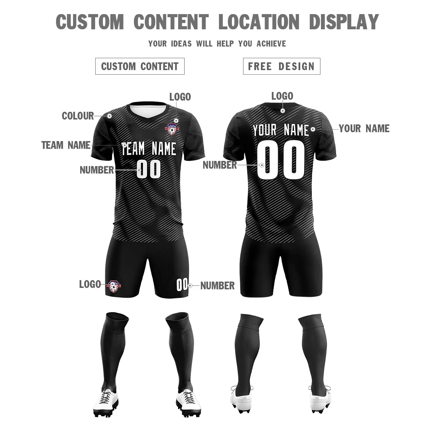 Custom Black White Training Uniform For Men Soccer Sets Jersey