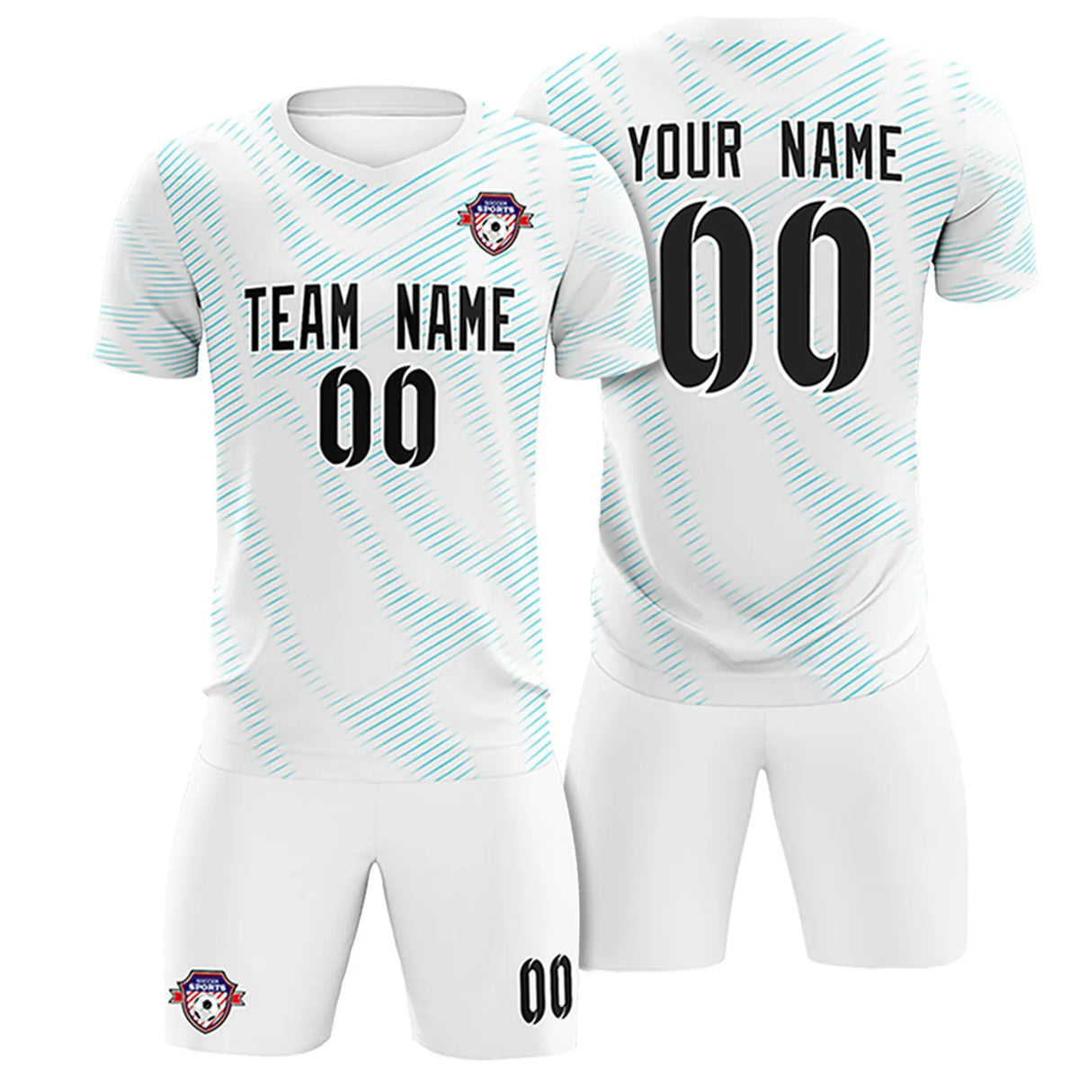 Custom White Sky Blue Training Uniform For Men Soccer Sets Jersey