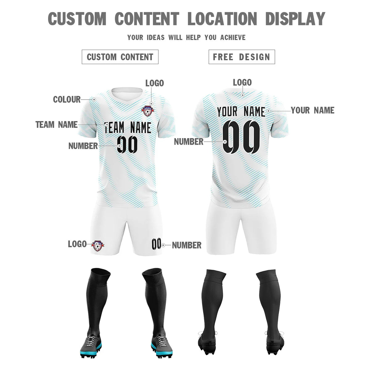 Custom White Sky Blue Training Uniform For Men Soccer Sets Jersey