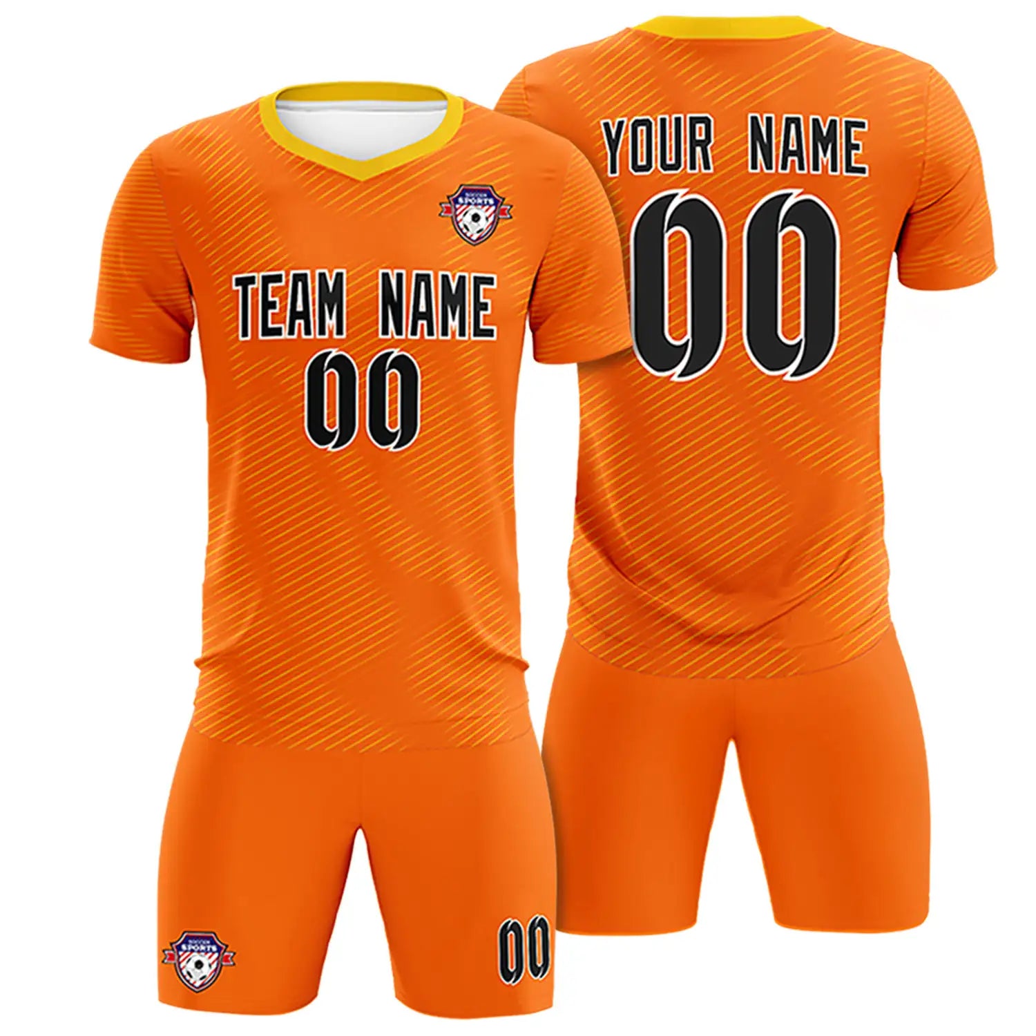 Custom Orange Yellow Training Uniform For Men Soccer Sets Jersey