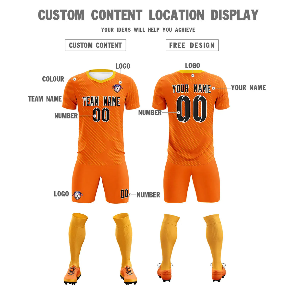 Custom Orange Yellow Training Uniform For Men Soccer Sets Jersey