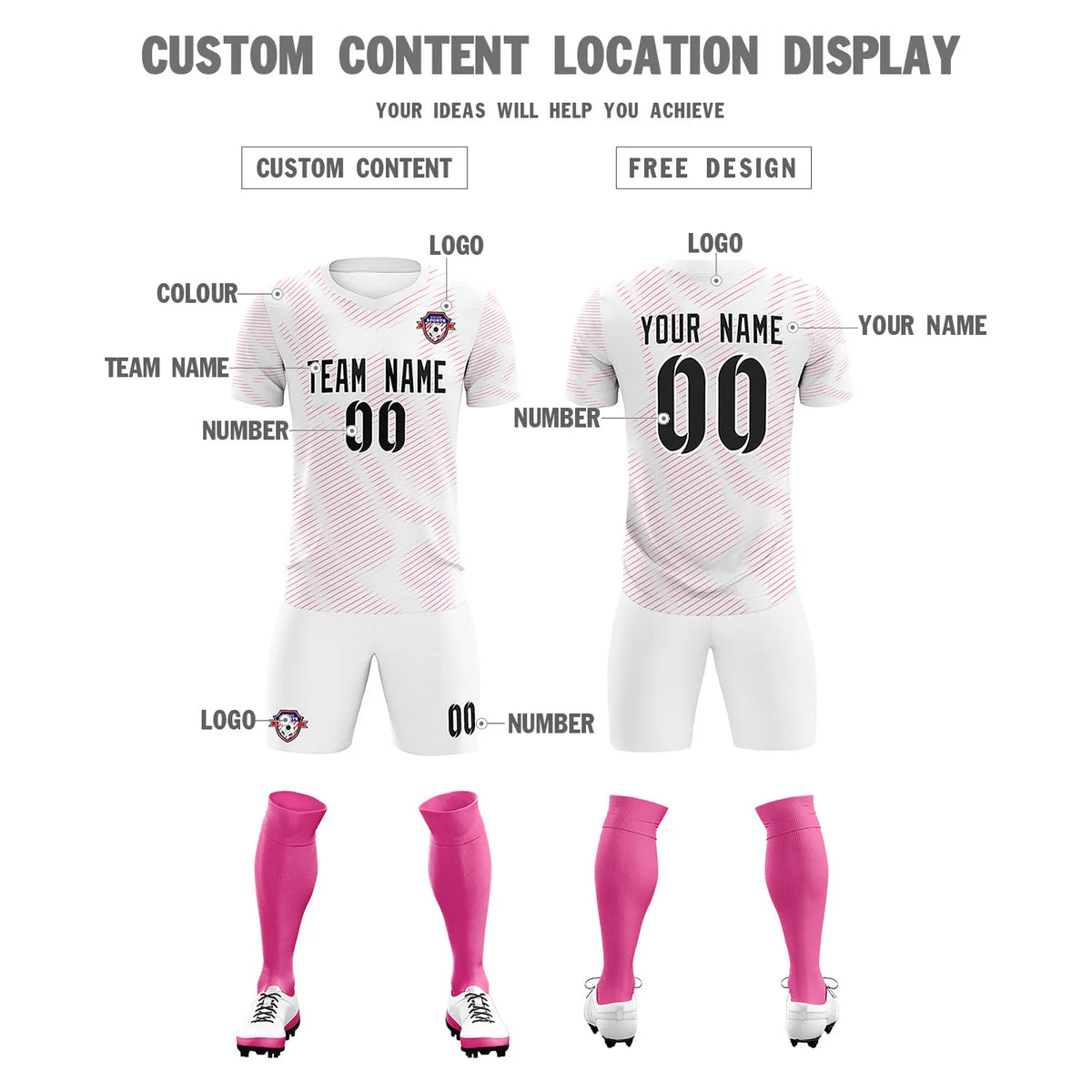 Custom White Pink Training Uniform For Men Soccer Sets Jersey