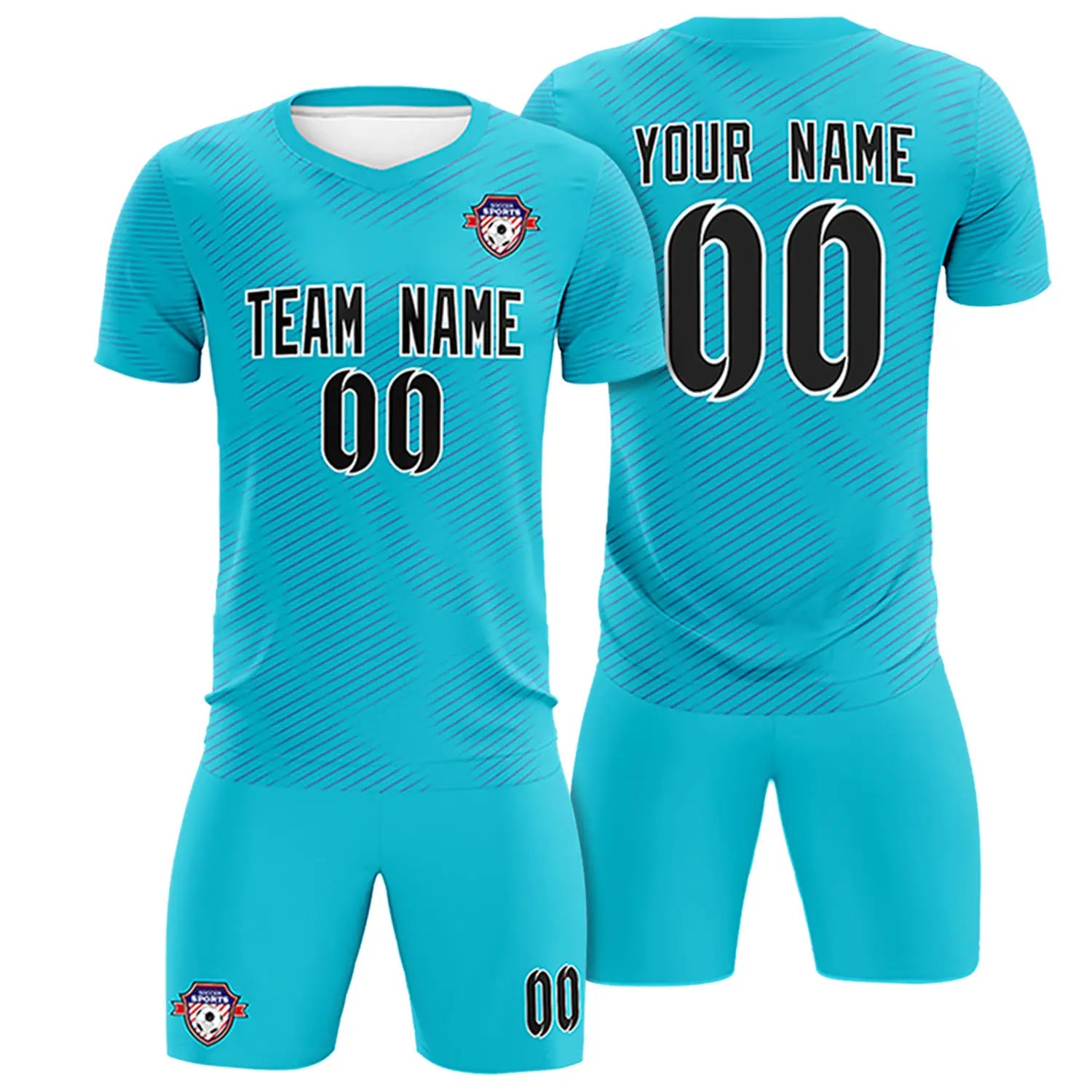 Custom Sky Blue Royal Blue Training Uniform For Men Soccer Sets Jersey