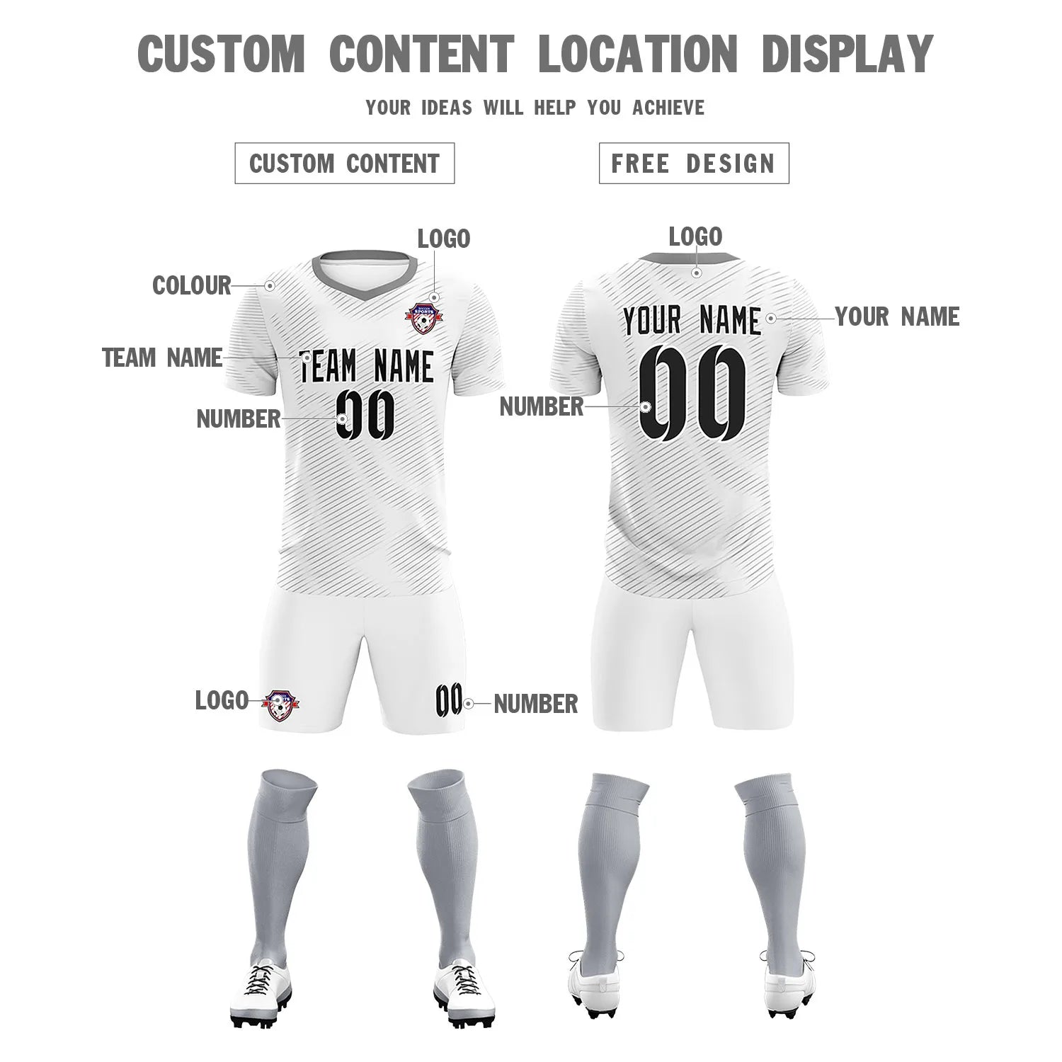 Custom White Gray Training Uniform For Men Soccer Sets Jersey
