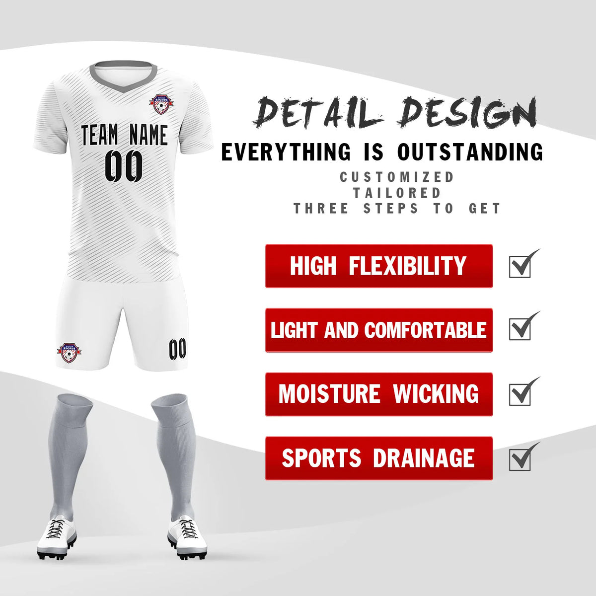 Custom White Gray Training Uniform For Men Soccer Sets Jersey
