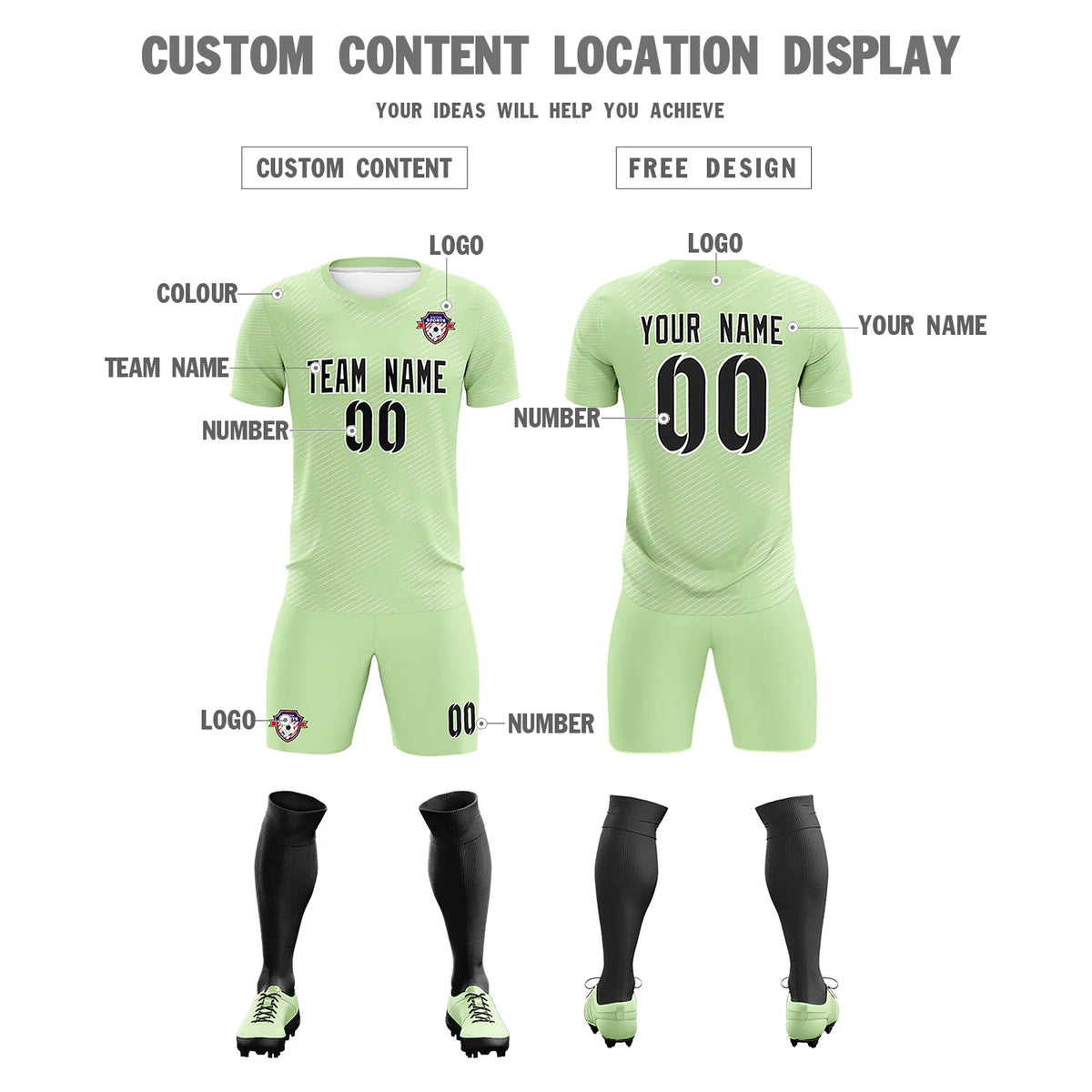 Custom Green White Training Uniform For Men Soccer Sets Jersey