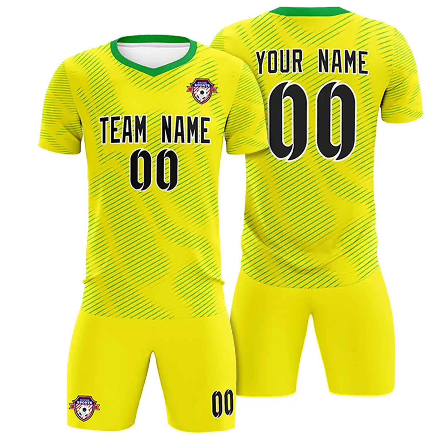 Custom Yellow Kelly Green Training Uniform For Men Soccer Sets Jersey