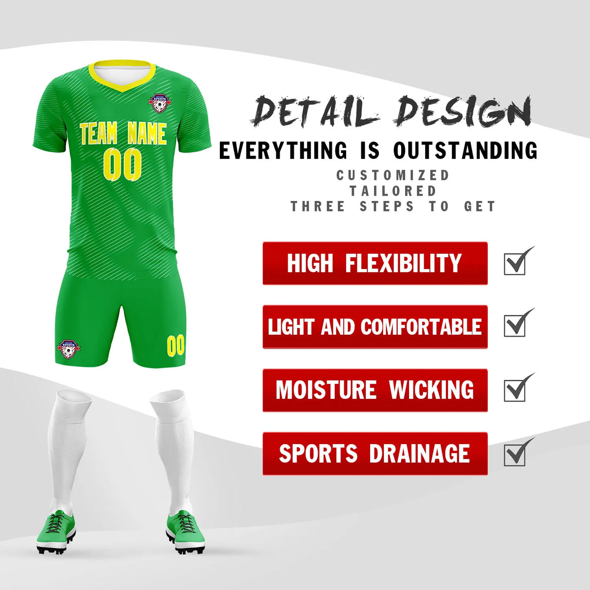 Custom Kelly Green Yellow Training Uniform For Men Soccer Sets Jersey