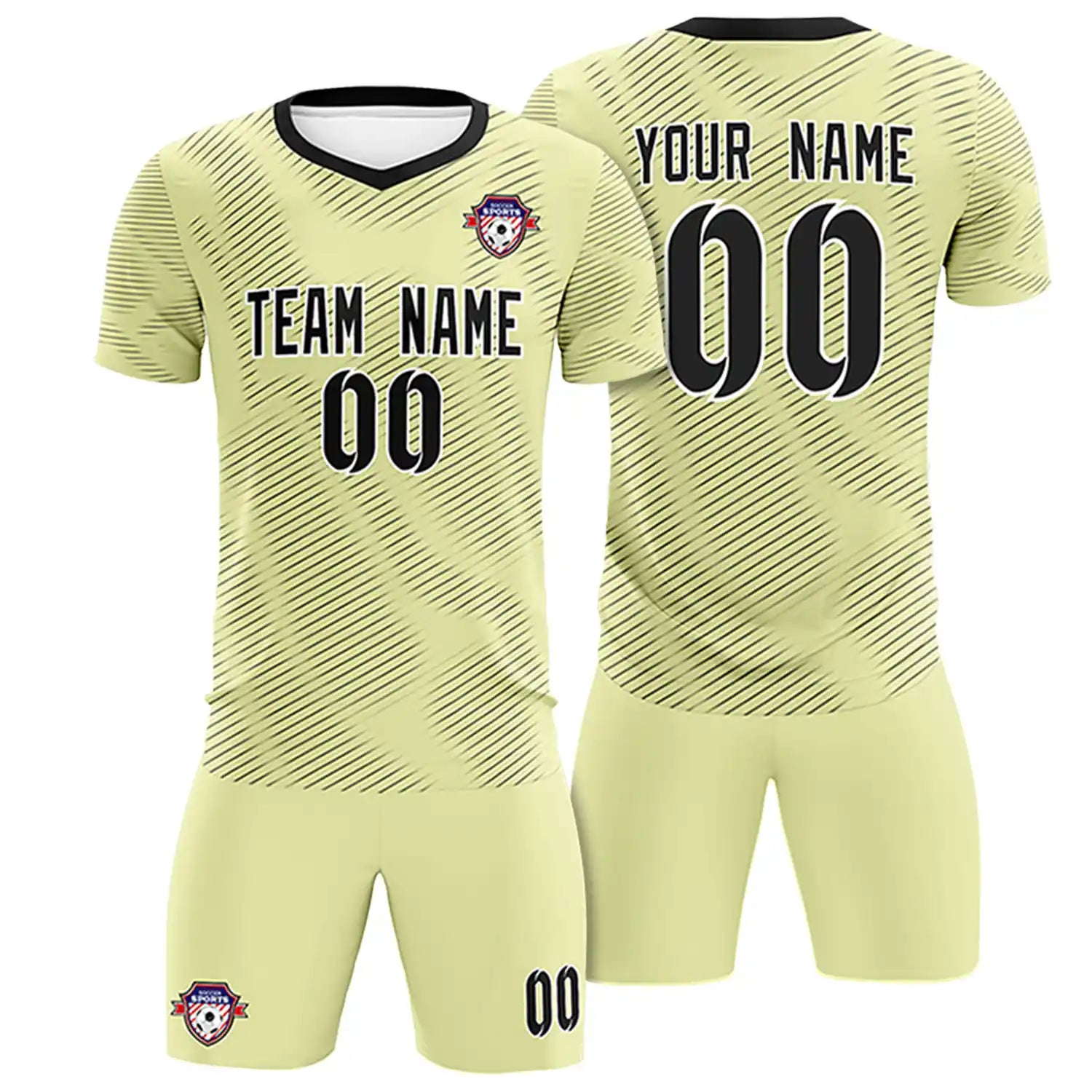 Custom Cream Black Training Uniform For Men Soccer Sets Jersey