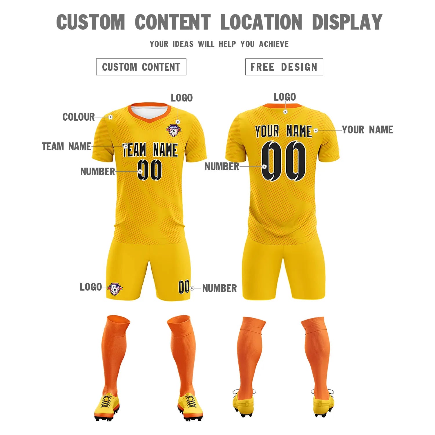 Custom Yellow Orange Training Uniform For Men Soccer Sets Jersey