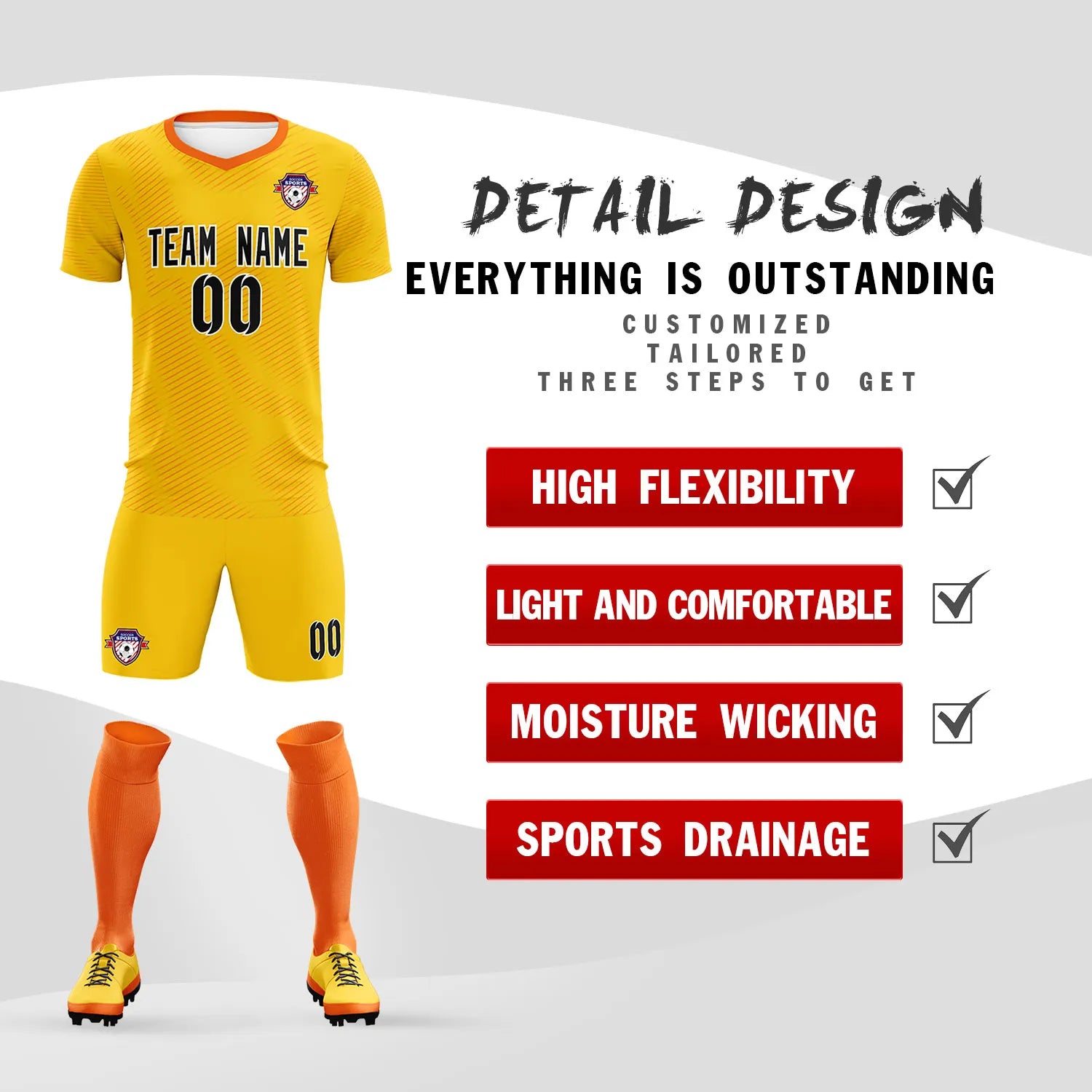 Custom Yellow Orange Training Uniform For Men Soccer Sets Jersey