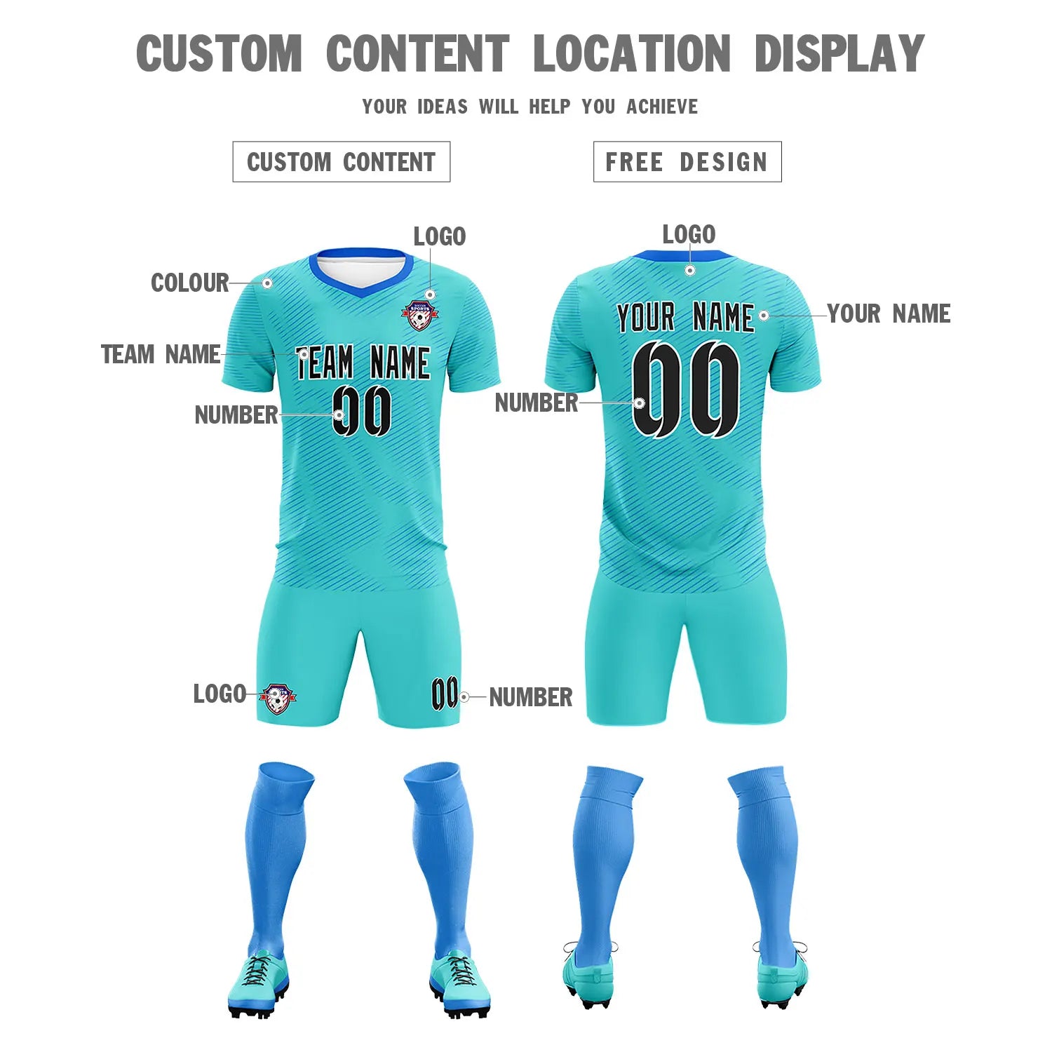 Custom Aqua Powder Blue Training Uniform For Men Soccer Sets Jersey