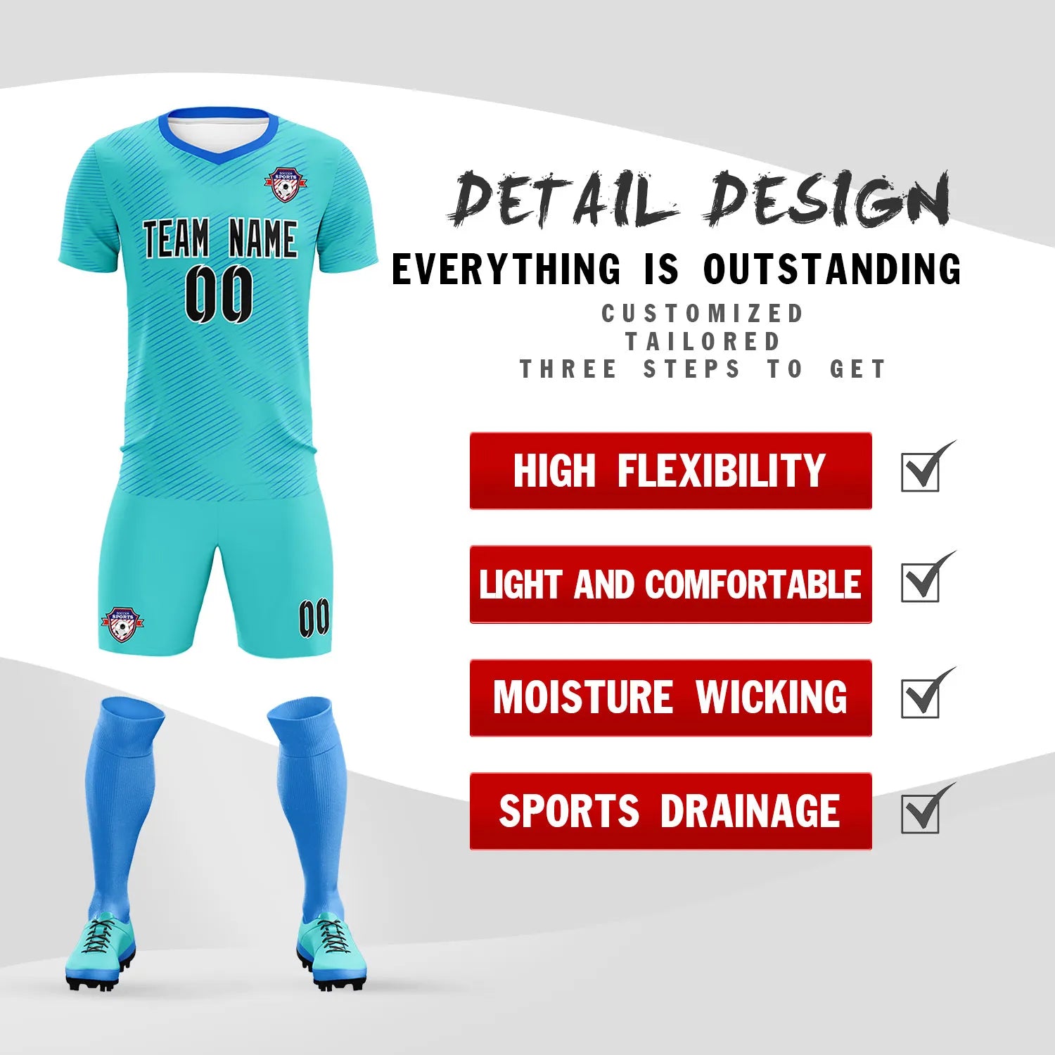 Custom Aqua Powder Blue Training Uniform For Men Soccer Sets Jersey