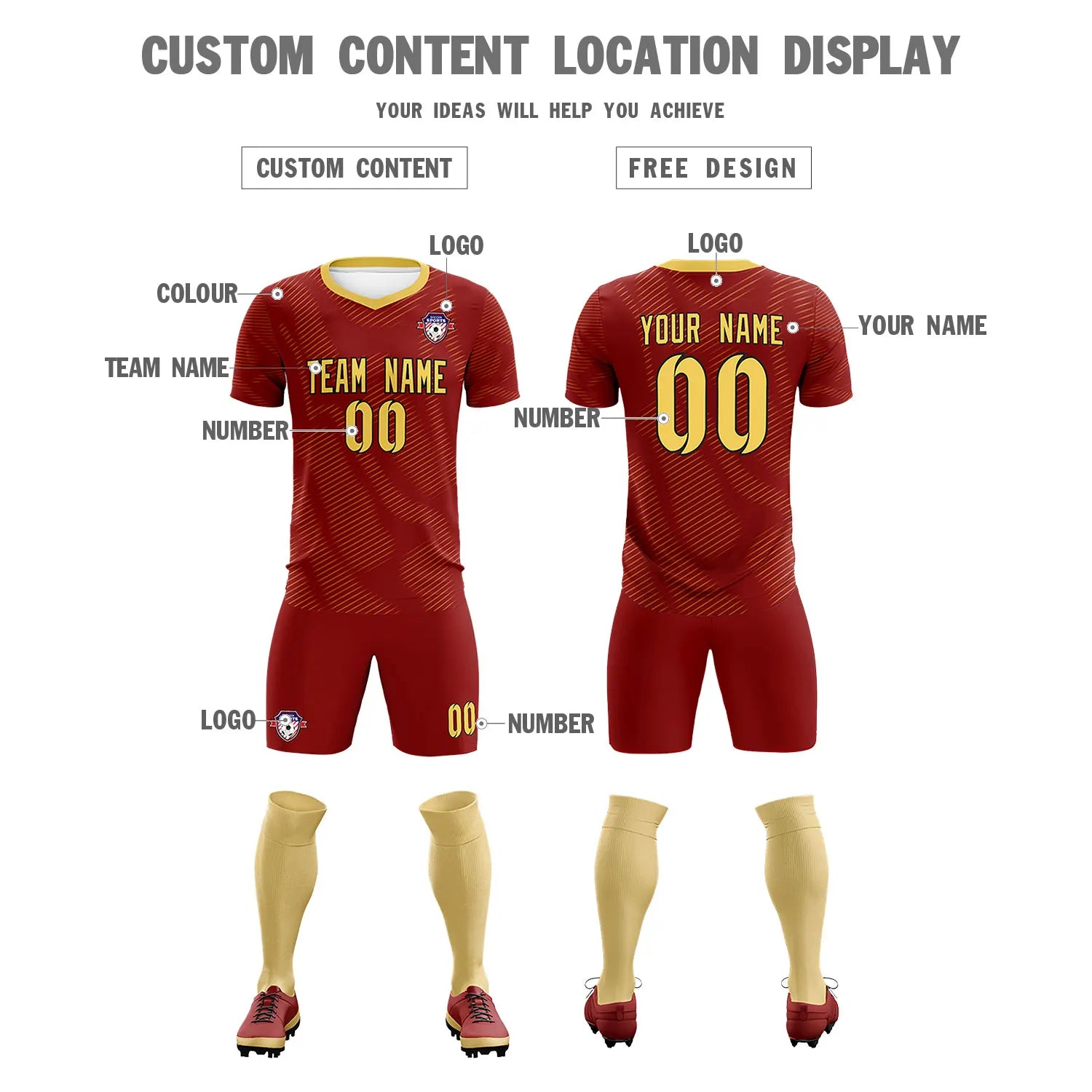 Custom Crimson Khaki Training Uniform For Men Soccer Sets Jersey