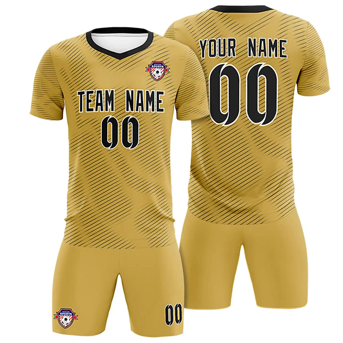 Custom Old Gold Black Training Uniform For Men Soccer Sets Jersey
