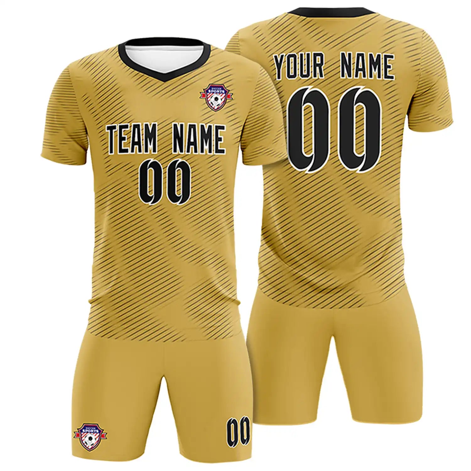 Custom Old Gold Black Training Uniform For Men Soccer Sets Jersey