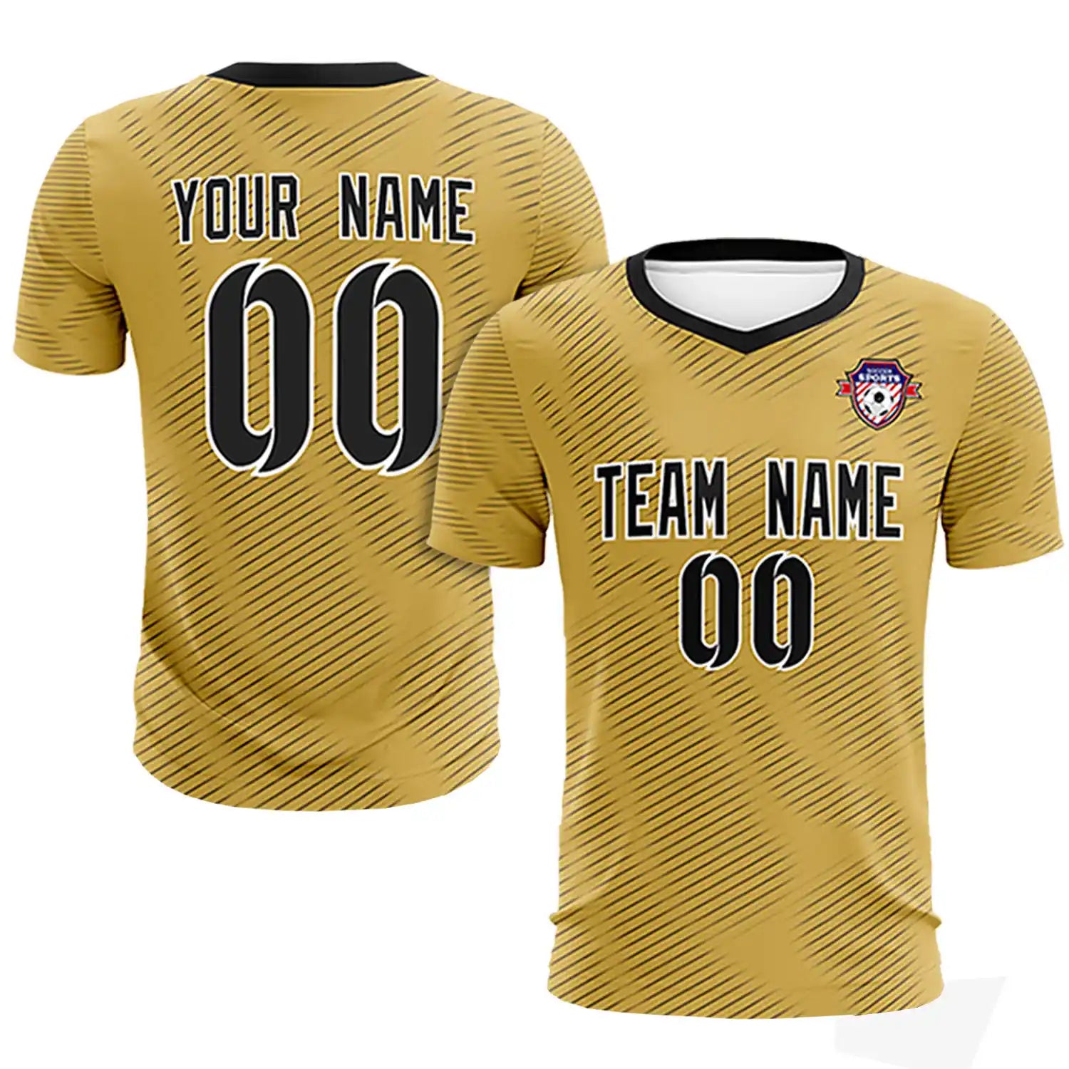 Custom Old Gold Black Training Uniform For Men Soccer Sets Jersey