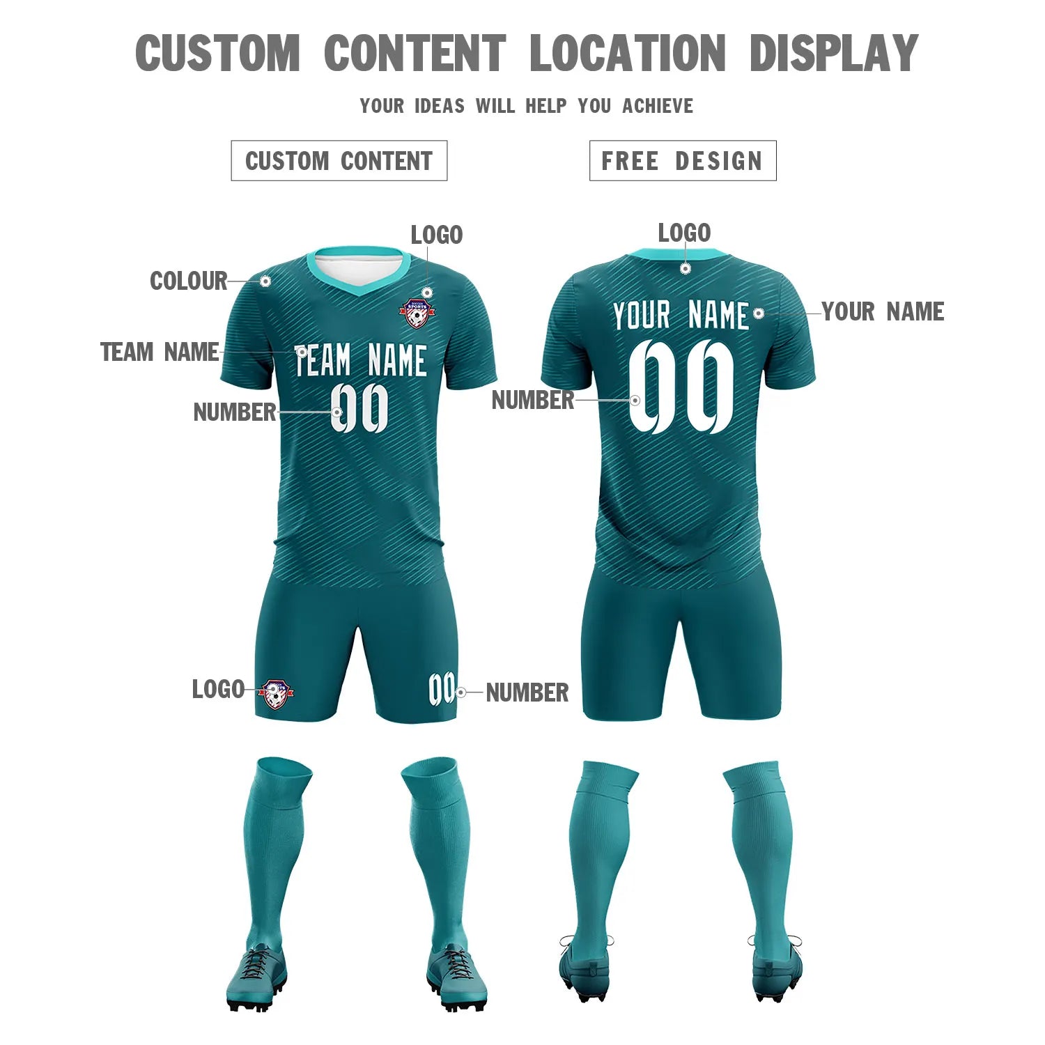 Custom Aqua Aqua Training Uniform For Men Soccer Sets Jersey