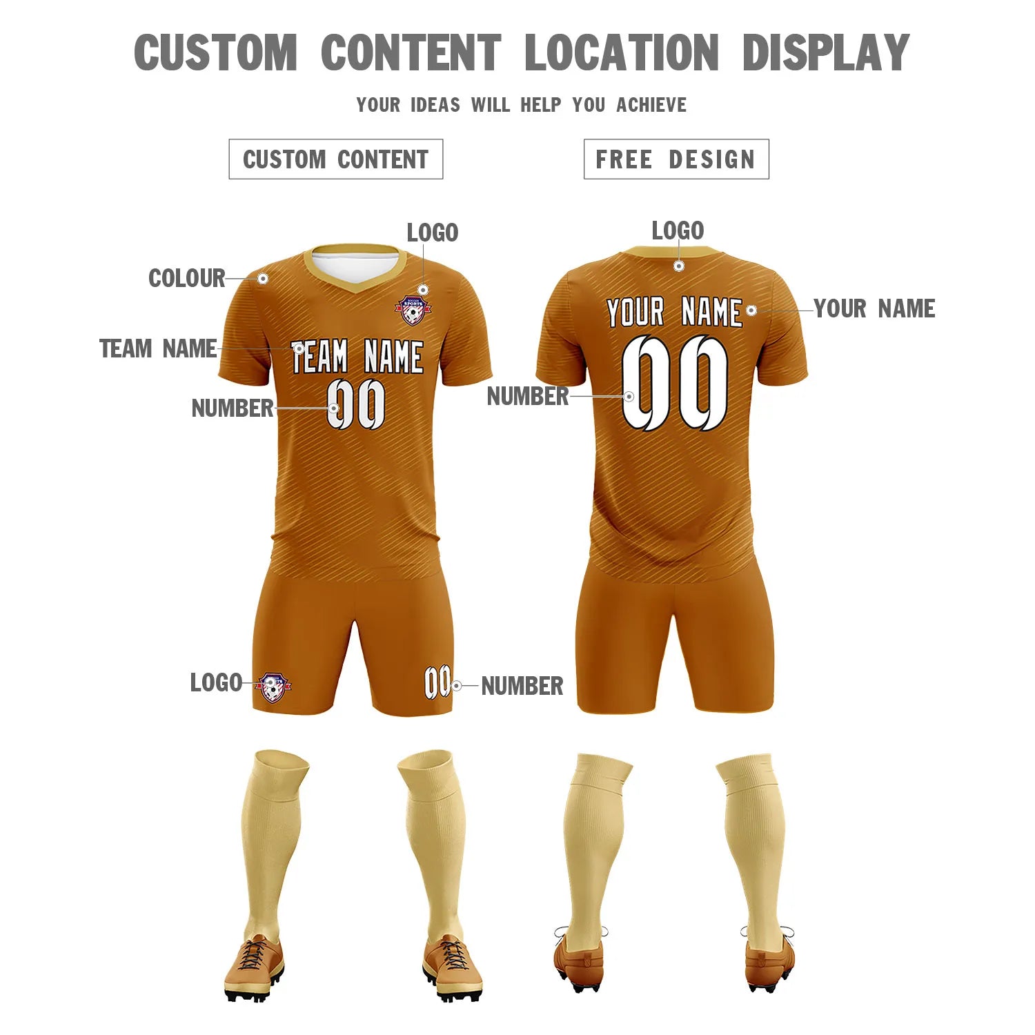 Custom Brown Khaki Training Uniform For Men Soccer Sets Jersey