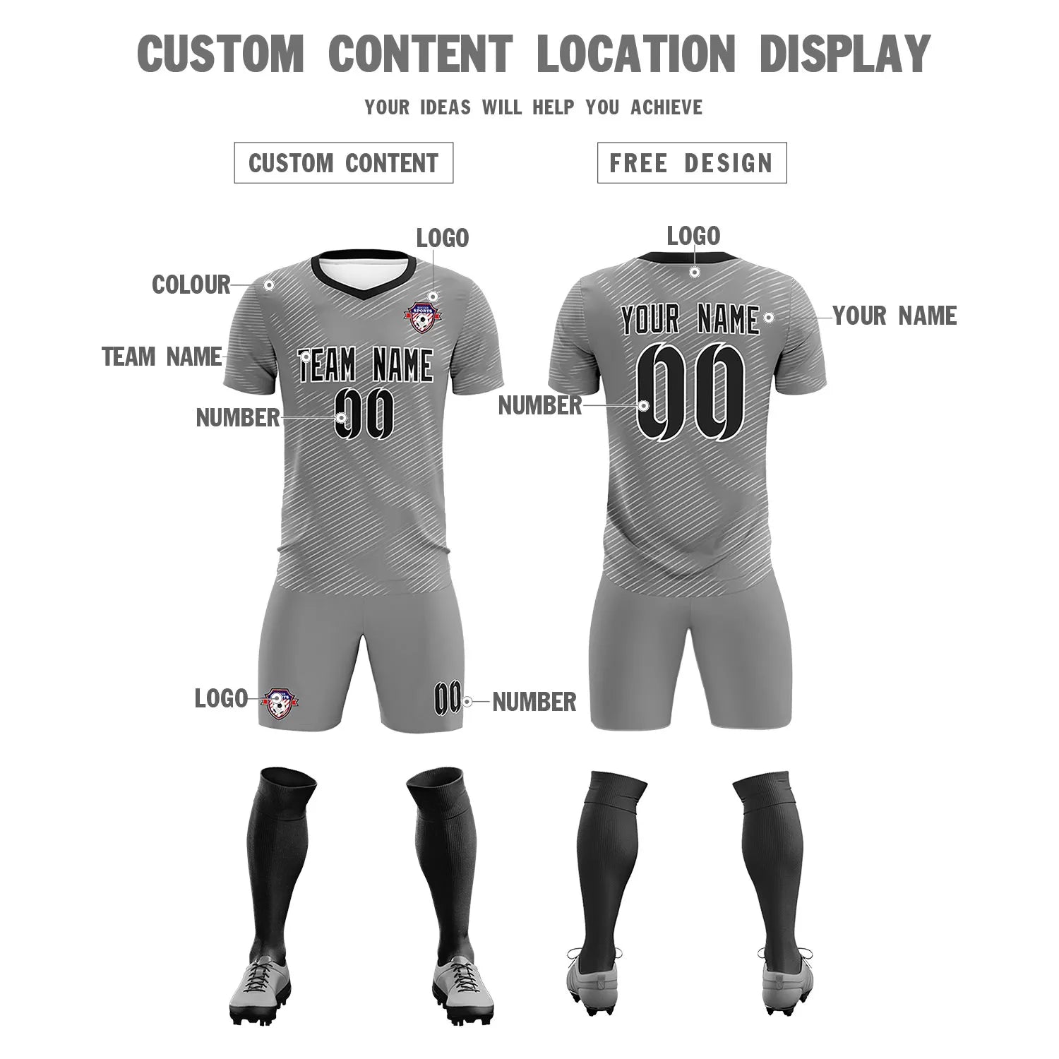 Custom Gray White Training Uniform For Men Soccer Sets Jersey
