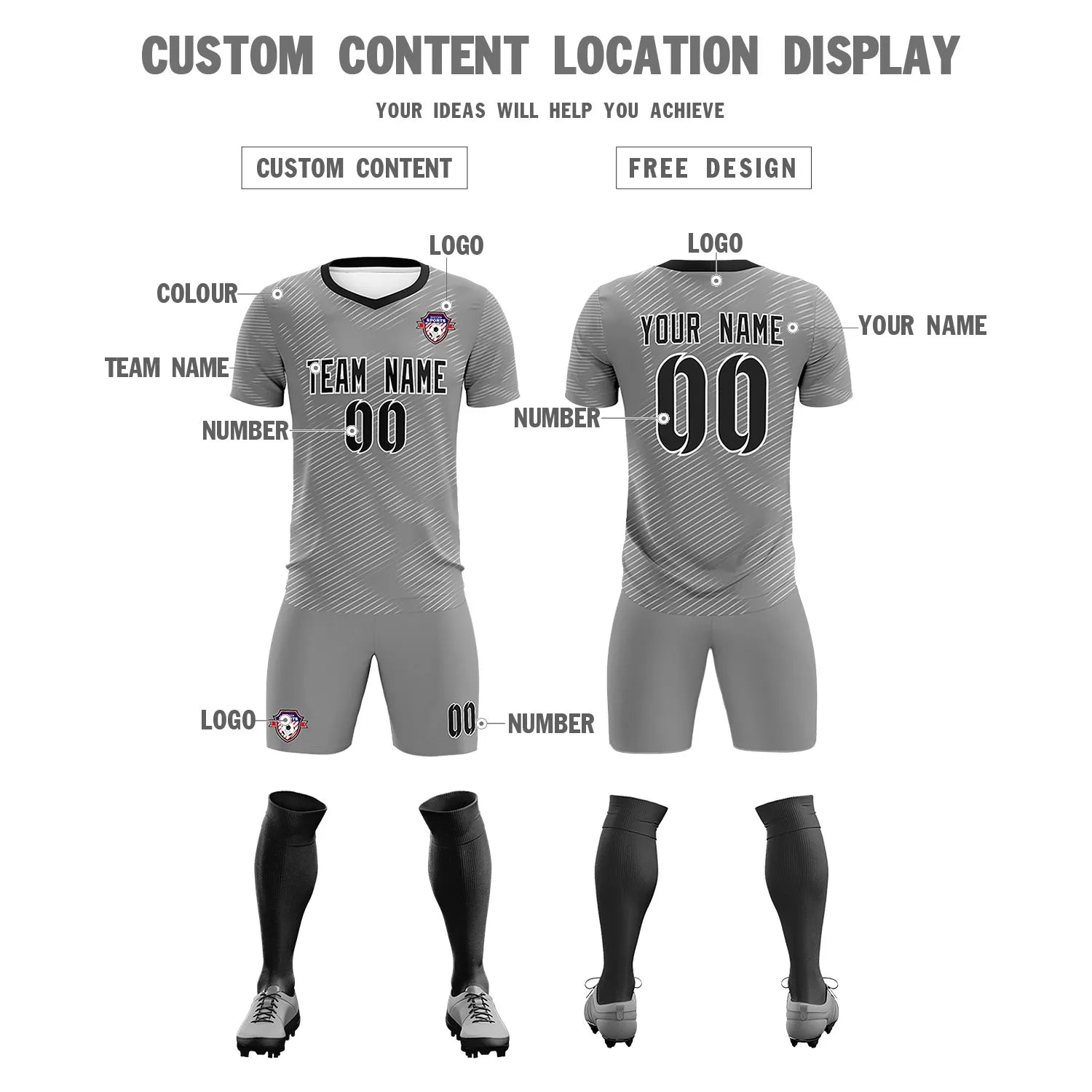 Custom Gray White Training Uniform For Men Soccer Sets Jersey