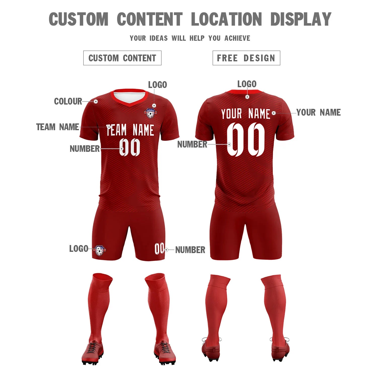 Custom Crimson Red Training Uniform For Men Soccer Sets Jersey