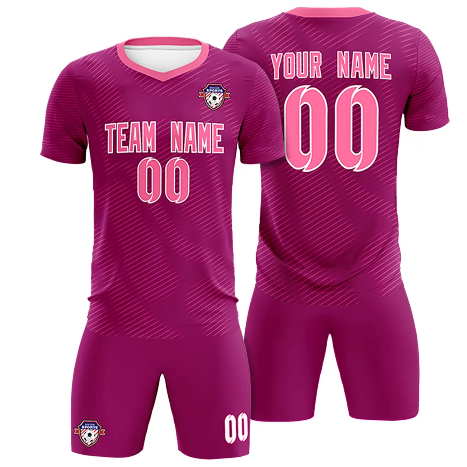 Custom Dark Pink Pink Training Uniform For Men Soccer Sets Jersey