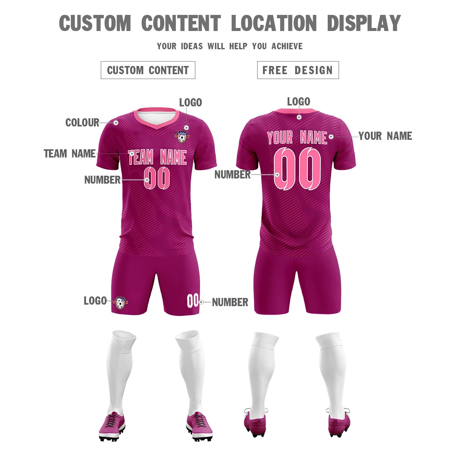 Custom Dark Pink Pink Training Uniform For Men Soccer Sets Jersey