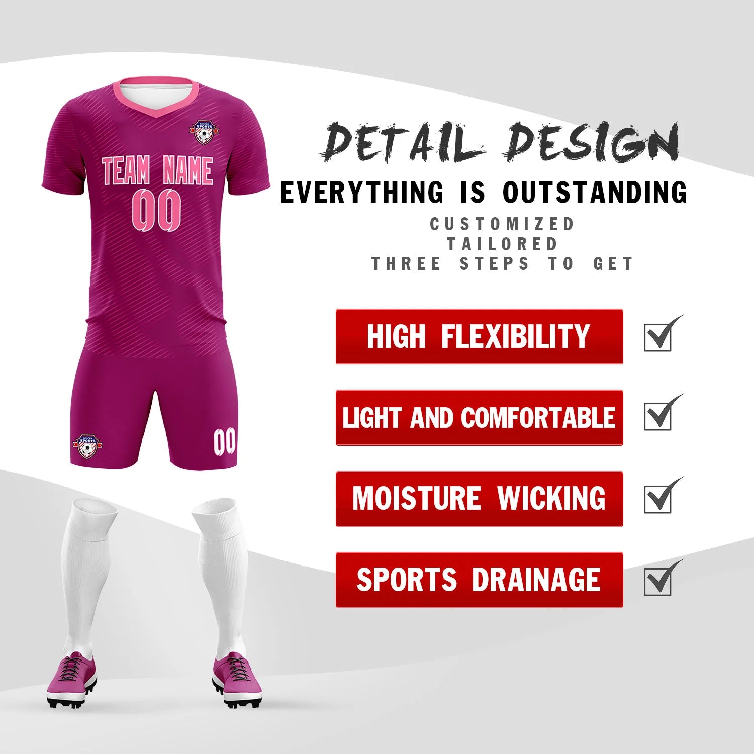 Custom Dark Pink Pink Training Uniform For Men Soccer Sets Jersey