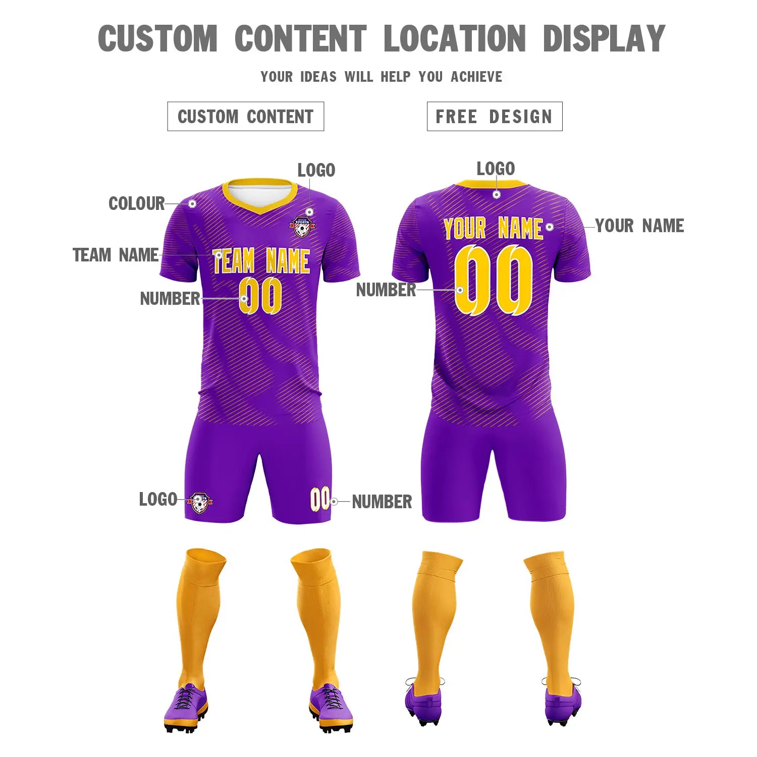 Custom Purple Yellow Training Uniform For Men Soccer Sets Jersey