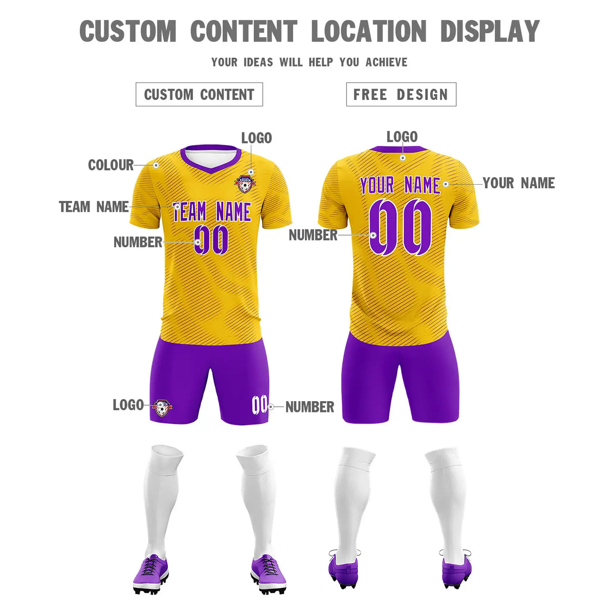 Custom Yellow Purple Training Uniform For Men Soccer Sets Jersey