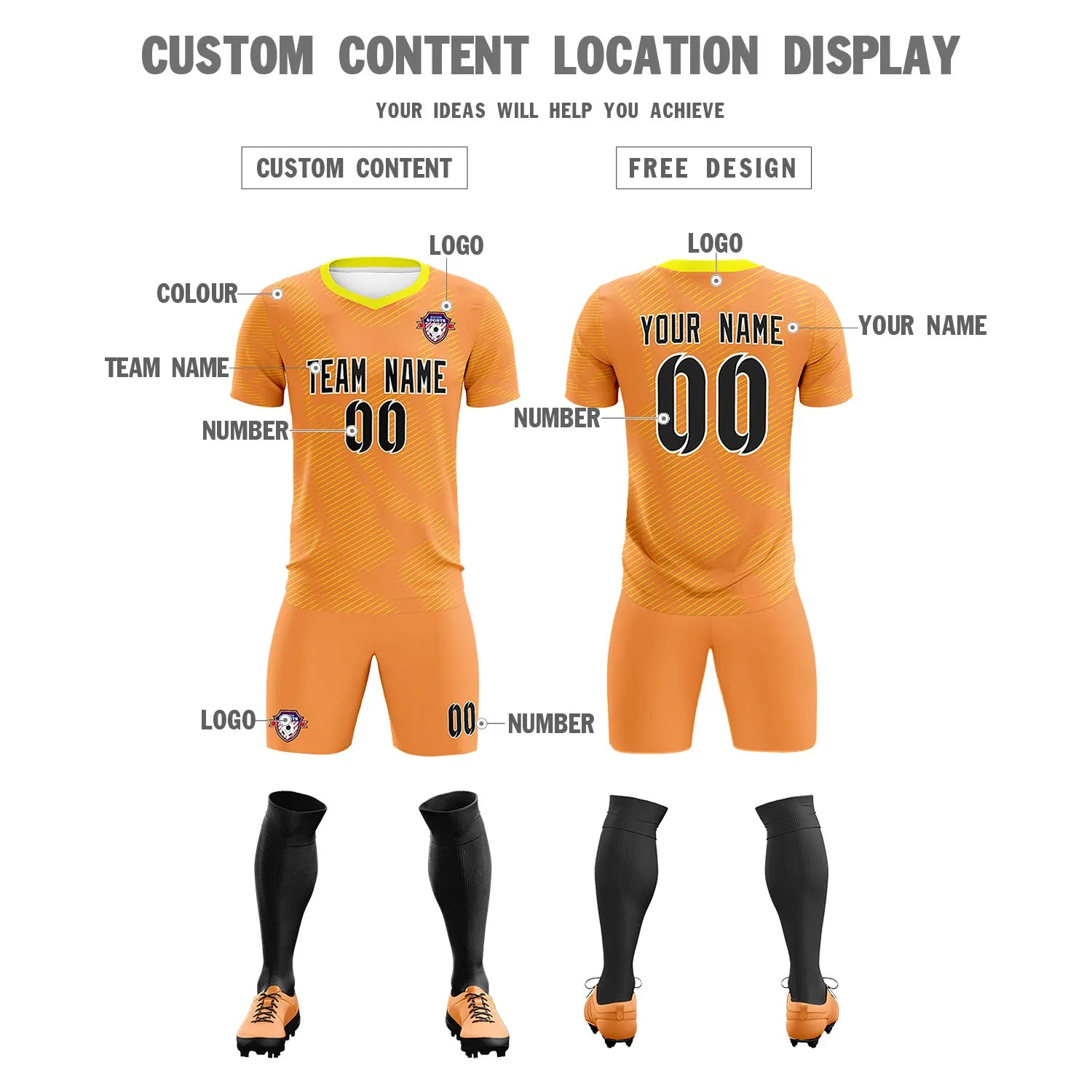 Custom Orange Yellow Training Uniform For Men Soccer Sets Jersey