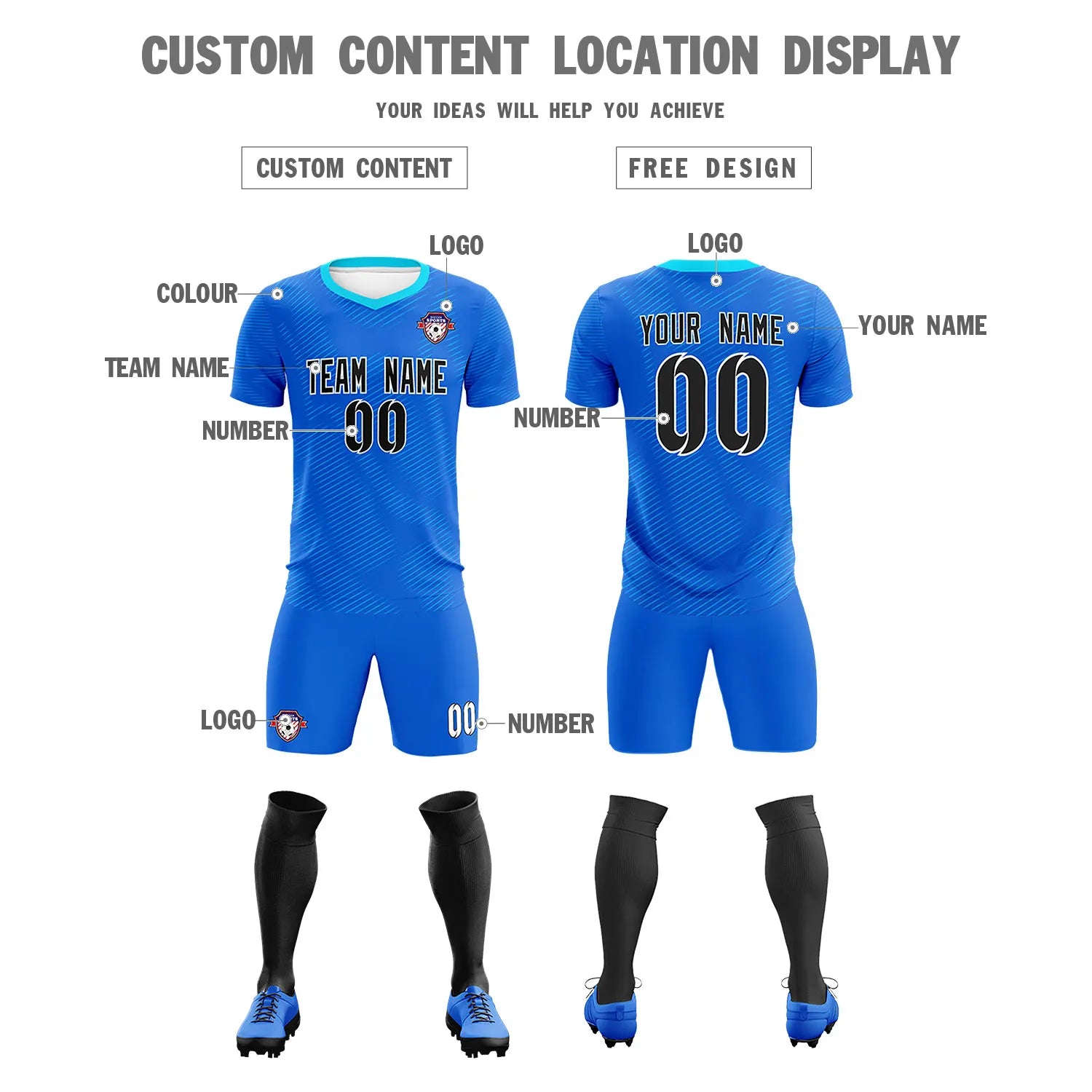 Custom Royal Blue Powder Blue Training Uniform For Men Soccer Sets Jersey