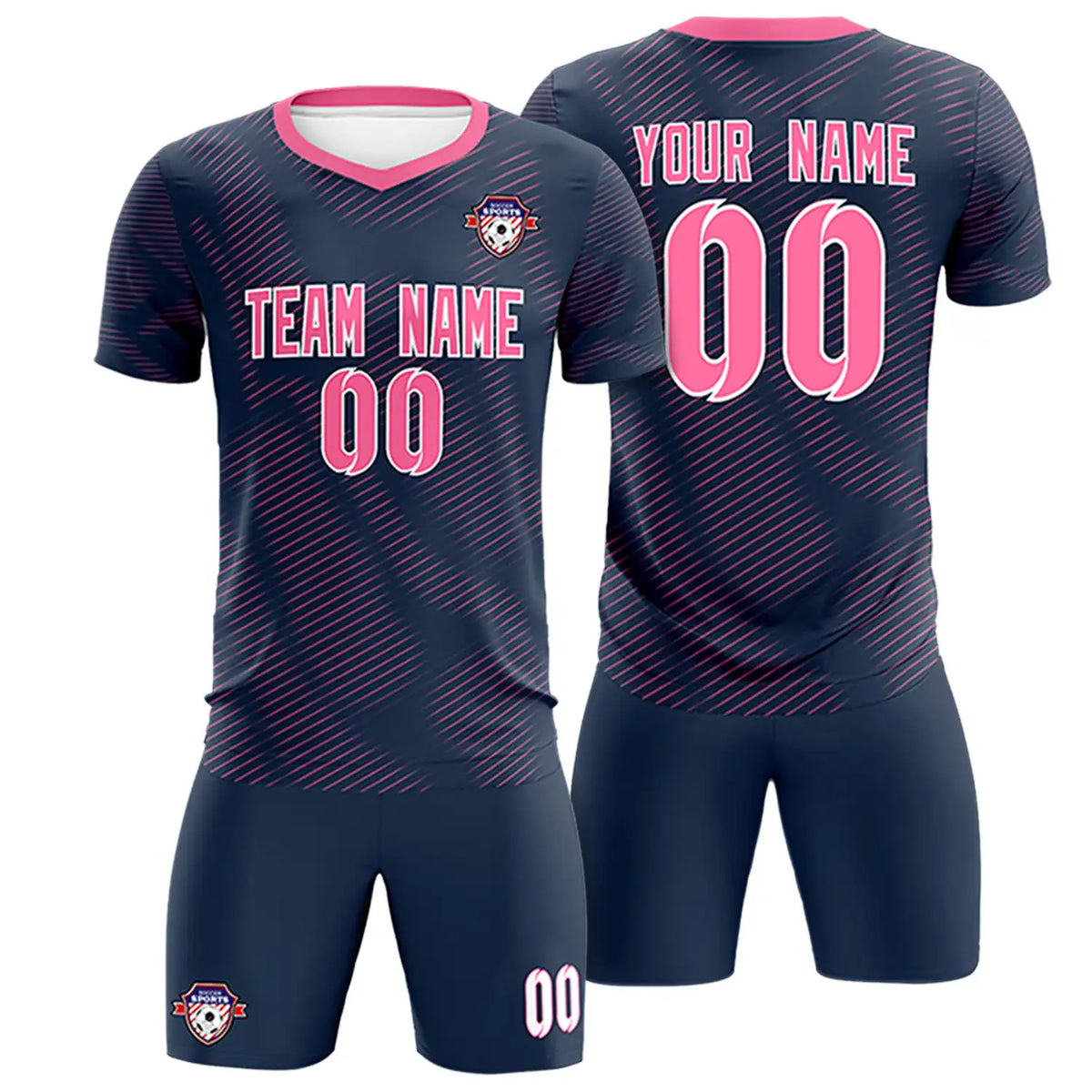 Custom Navy Pink Training Uniform For Men Soccer Sets Jersey
