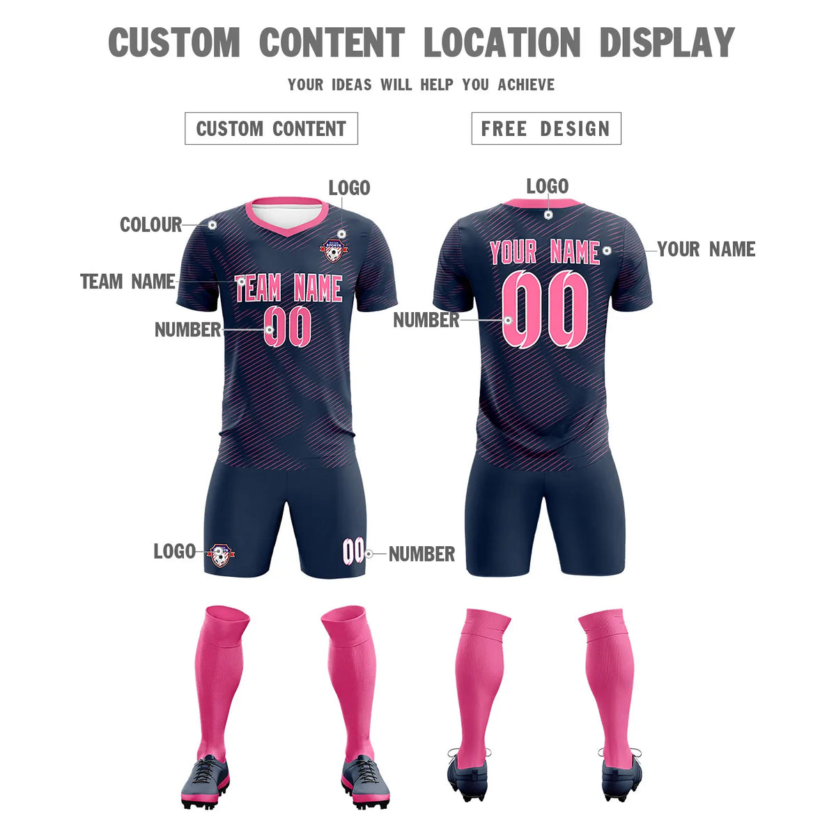 Custom Navy Pink Training Uniform For Men Soccer Sets Jersey