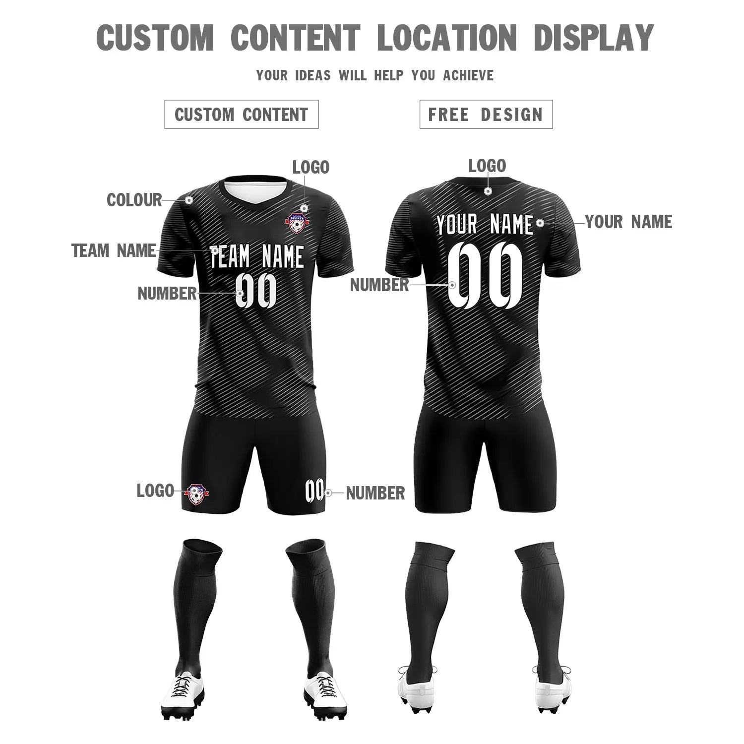 Custom Black White Training Uniform For Men Soccer Sets Jersey