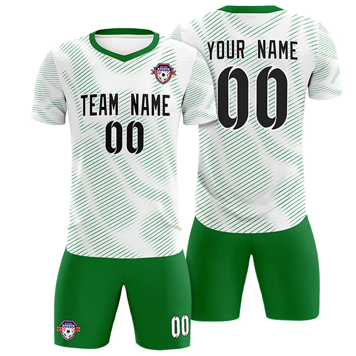 Custom White Kelly Green Training Uniform For Men Soccer Sets Jersey
