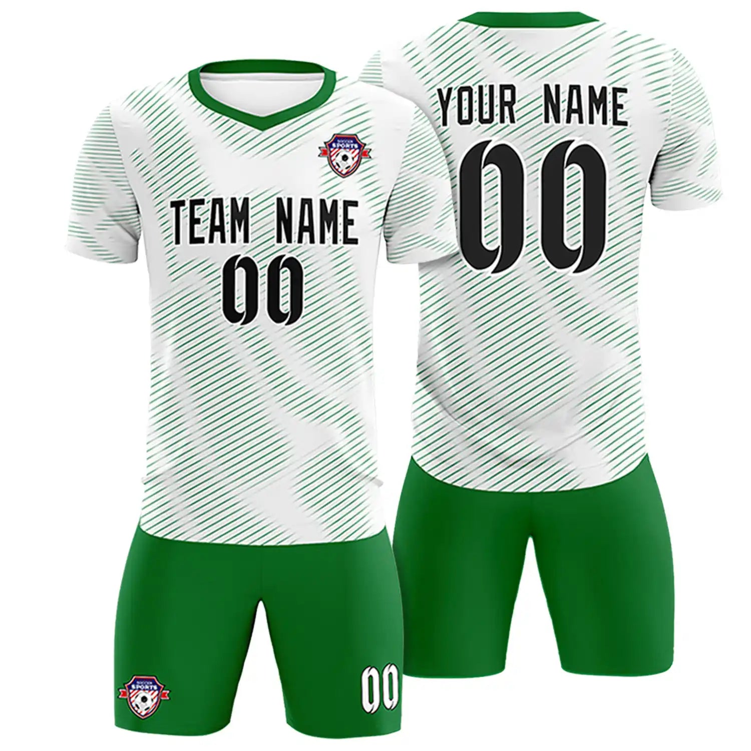 Custom White Kelly Green Training Uniform For Men Soccer Sets Jersey