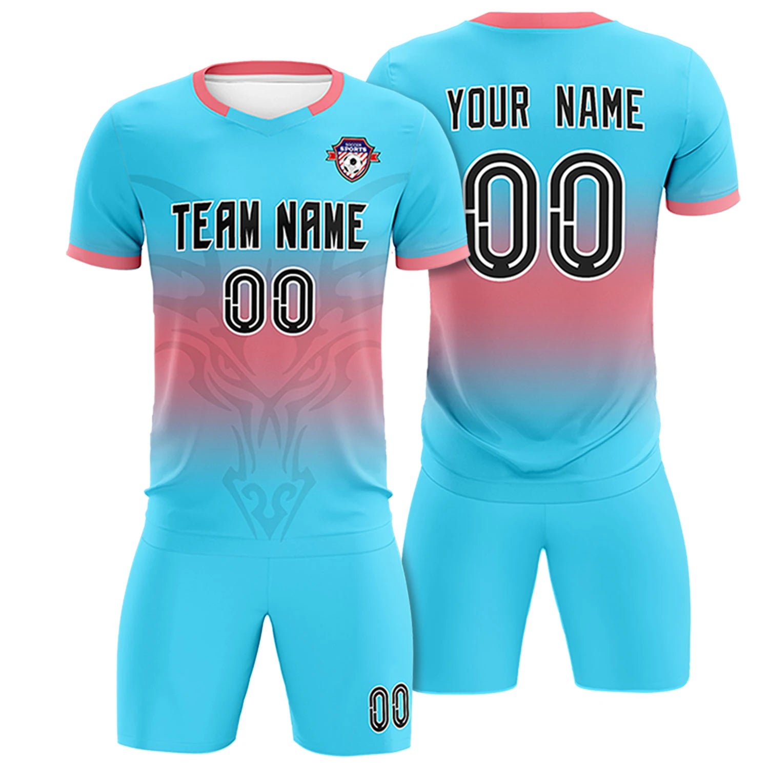 Custom Powder Blue Light Red Soft Training Uniform Soccer Sets Jersey